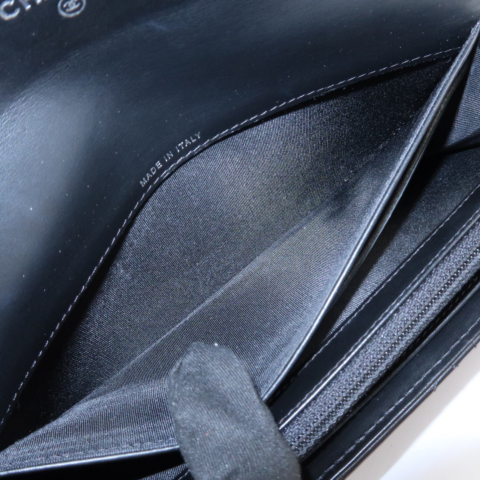 CHANEL Camellia Leather Long Wallet Black Silver Studs A82283