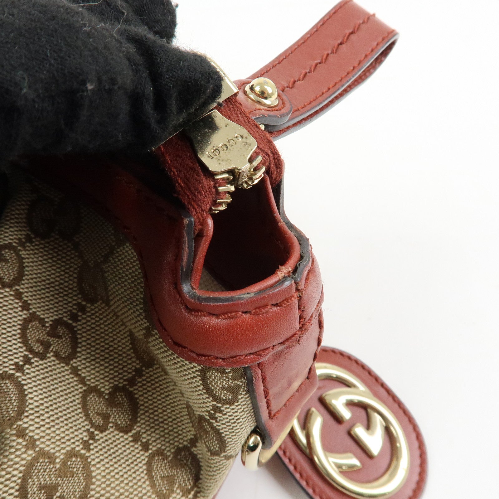 GUCCI Interlocking G GG Canvas Leather 2Way Bag Beige Red 247902