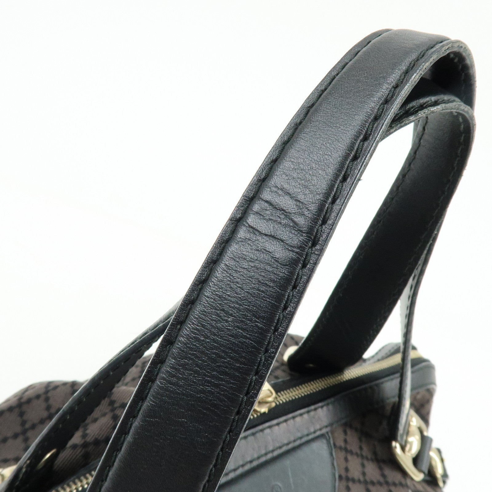GUCCI Diamante Canvas Leather Shoulder Boston Bag Brown 269930