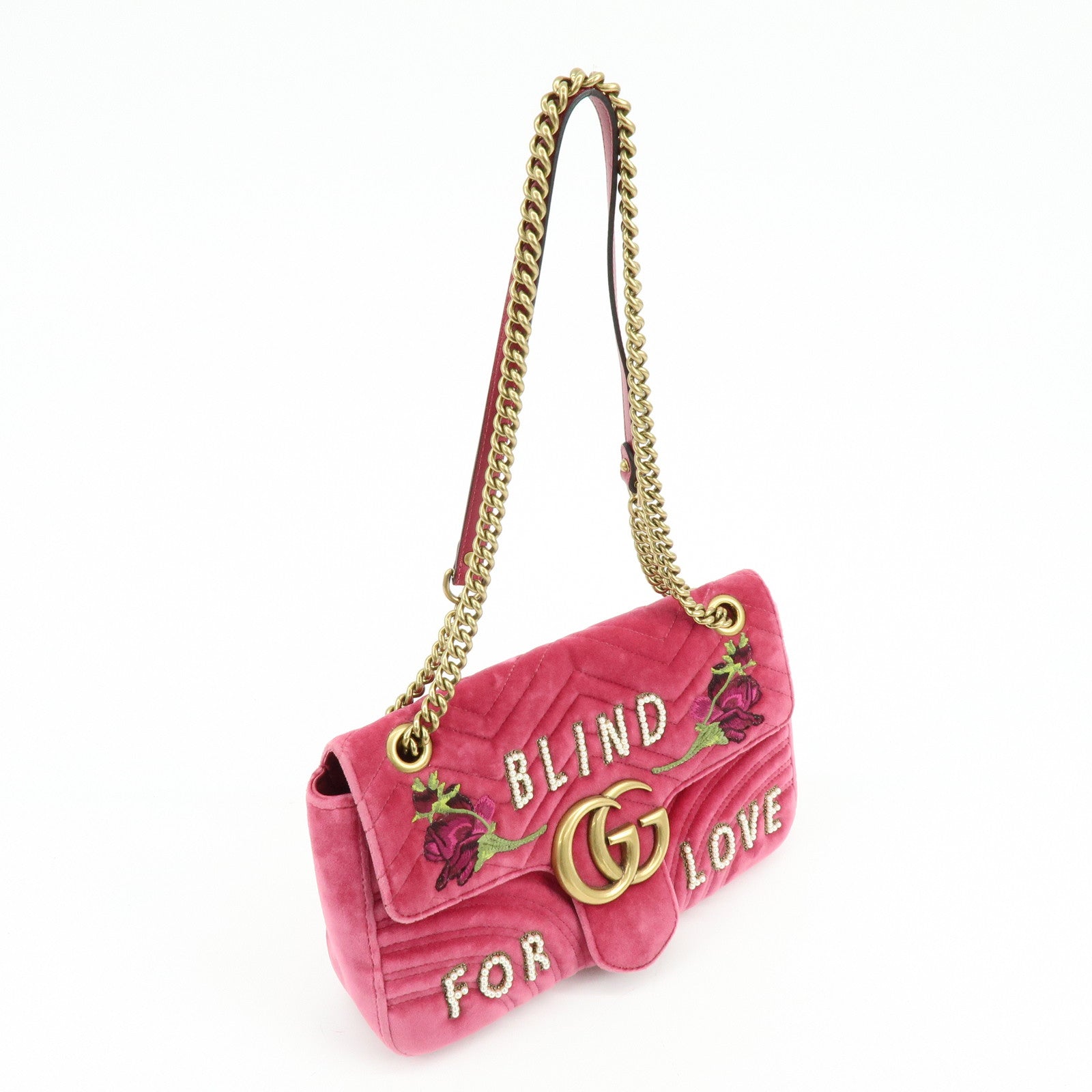 GUCCI GG Marmont Velour Leather Chain Shoulder Bag Pink 443496