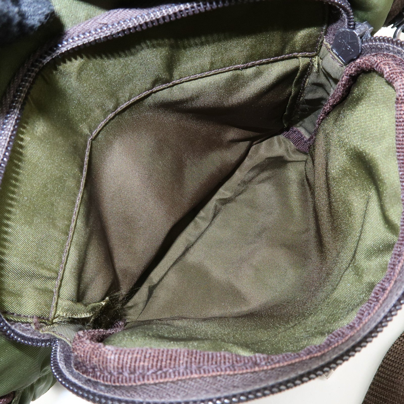 PRADA Triangle Logo Nylon Leather Shoulder Bag Khaki Brown