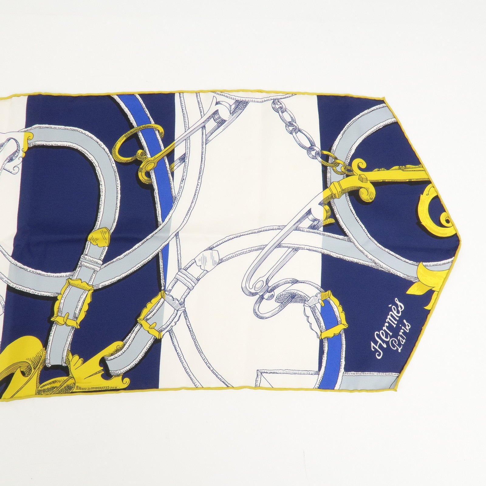 HERMES Maxi Twilly Silk 100% Scarf L'INSTRVCTION DV ROY Blue White