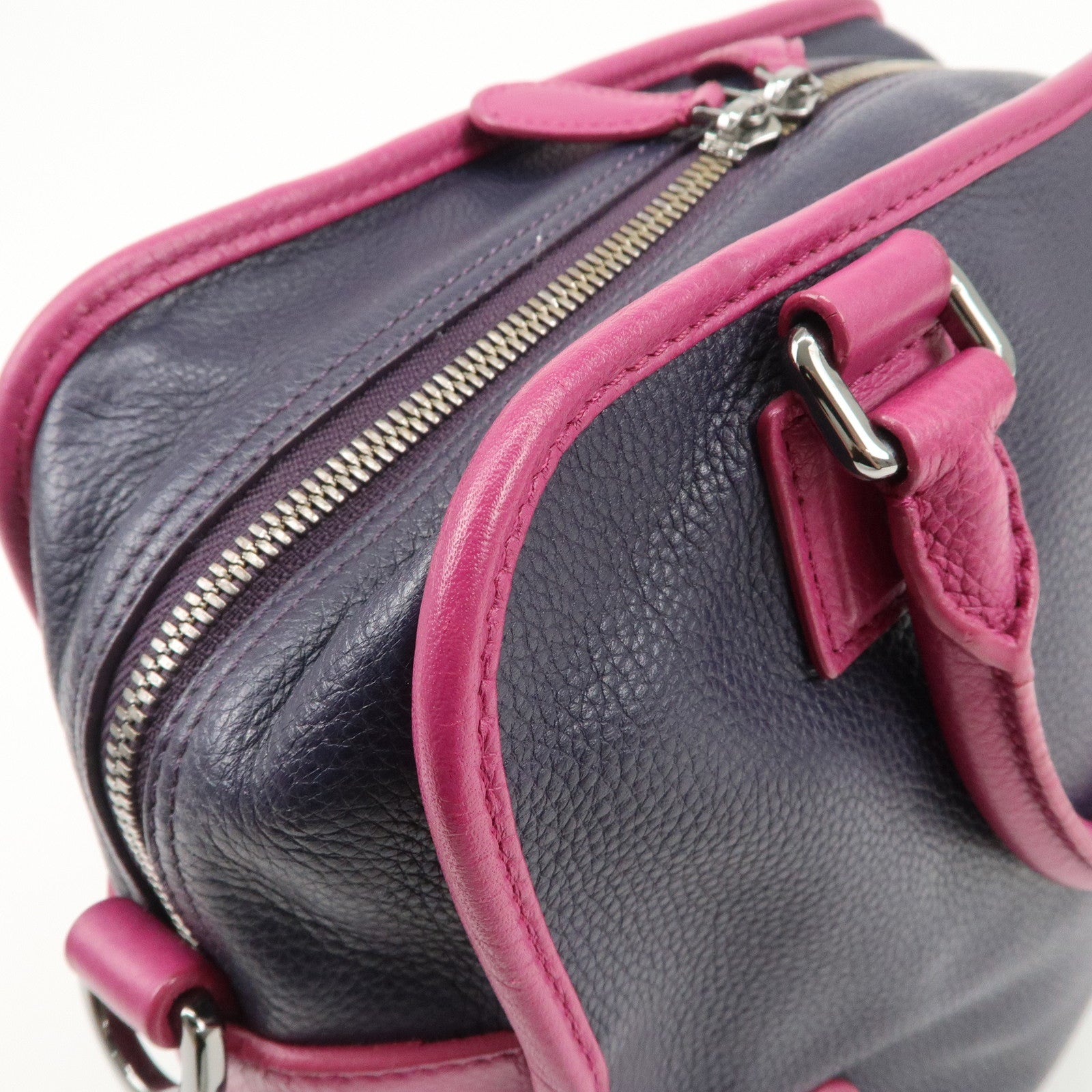 LOEWE Cruz Leather 2Way Hand Bag Navy Purple Used