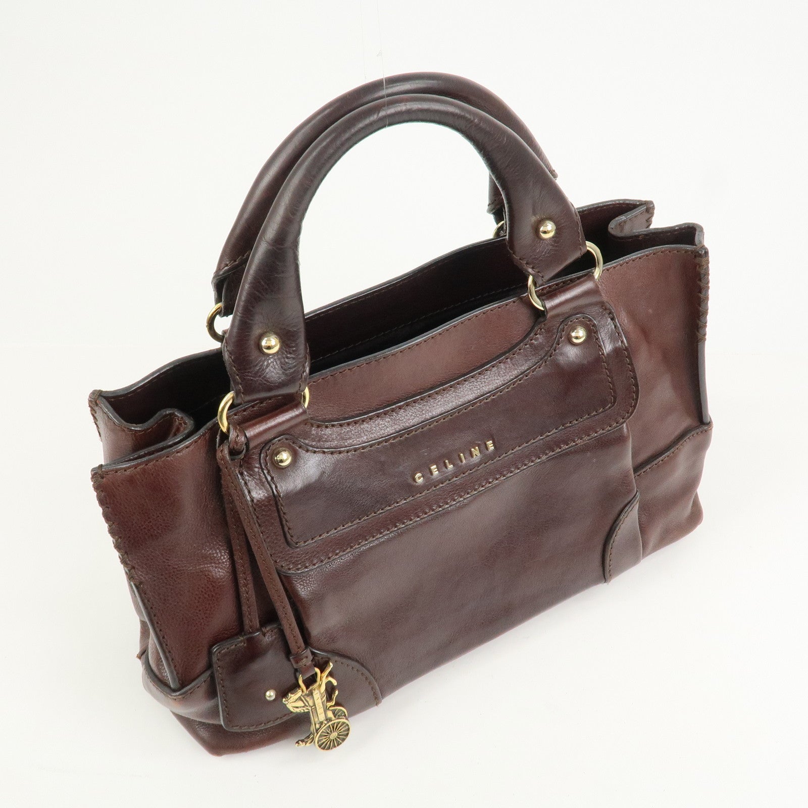 CELINE Logo Leather Boogie Bag Hand Bag Tote Bag Brown