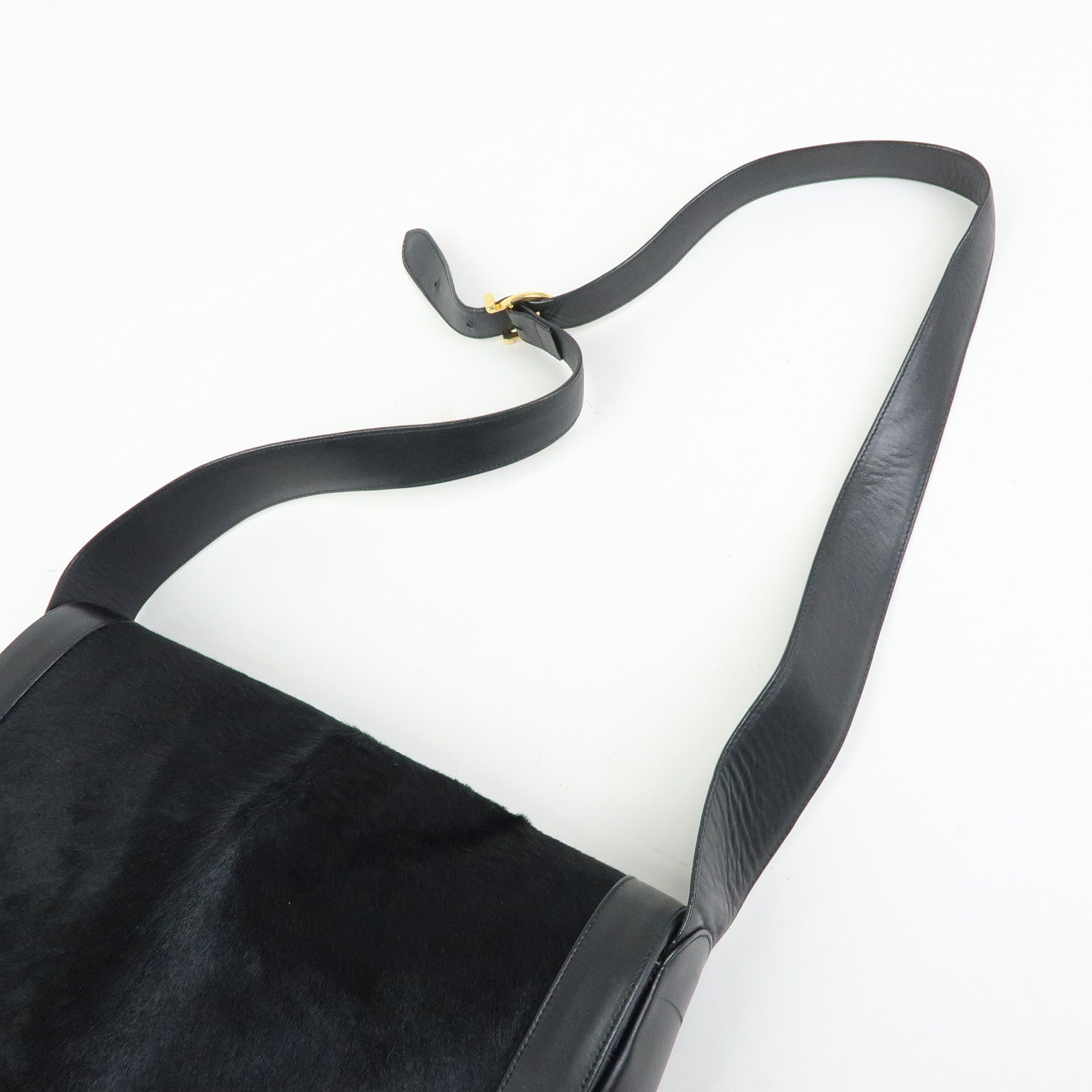 Ferragamo Gancini Calf Hair Leather Shoulder Crossbody Bag Black