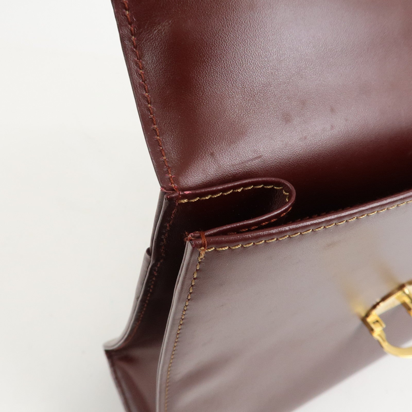 Cartier Must Line Leather Hand Bag Bordeaux Gold HDW