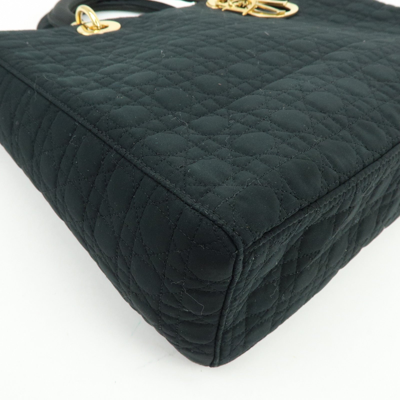 Christian Dior Lady Dior Canage Canvas Tote Bag Hand Bag Black