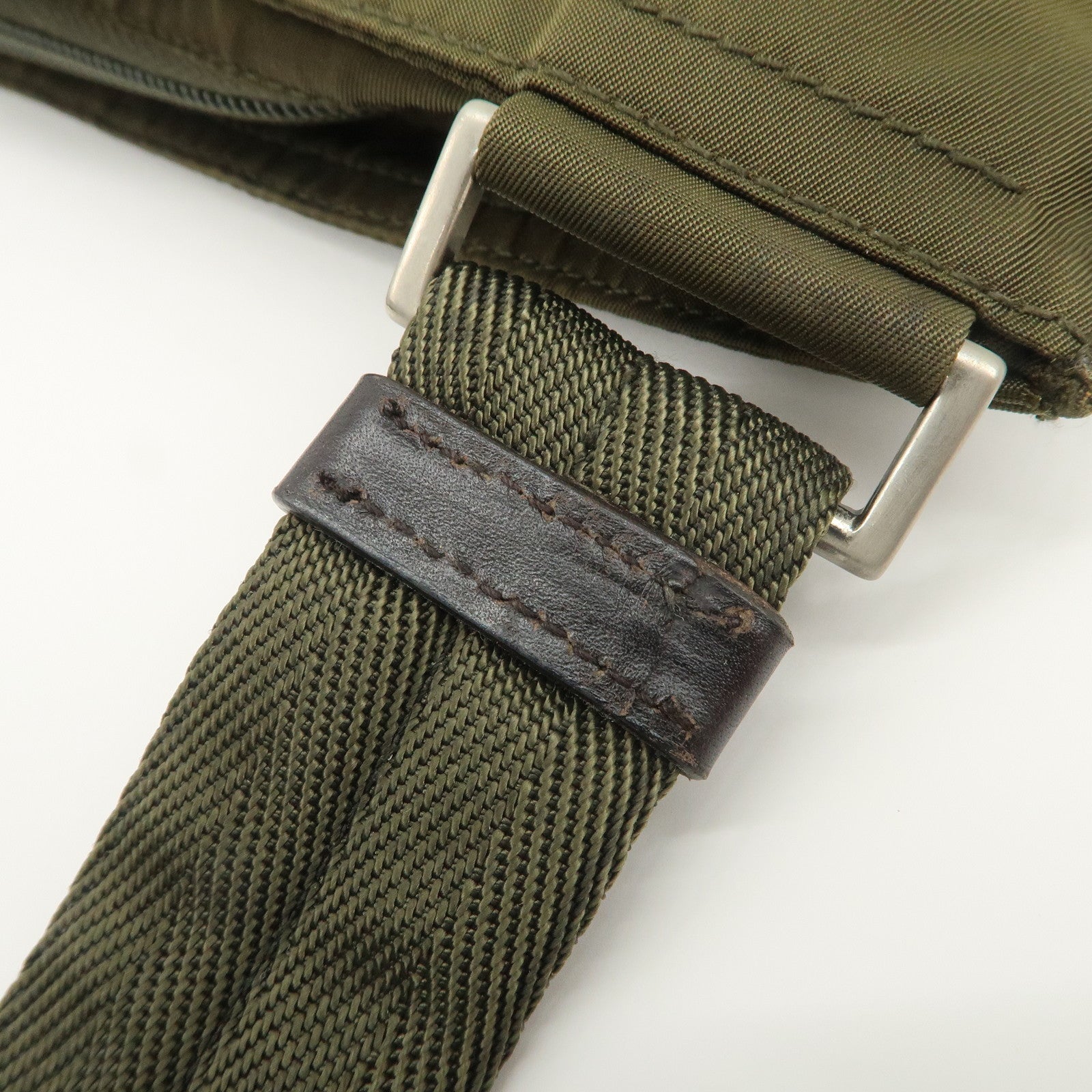 PRADA Logo Nylon Leather Shoulder Bag Crossbody Bag Khaki Black