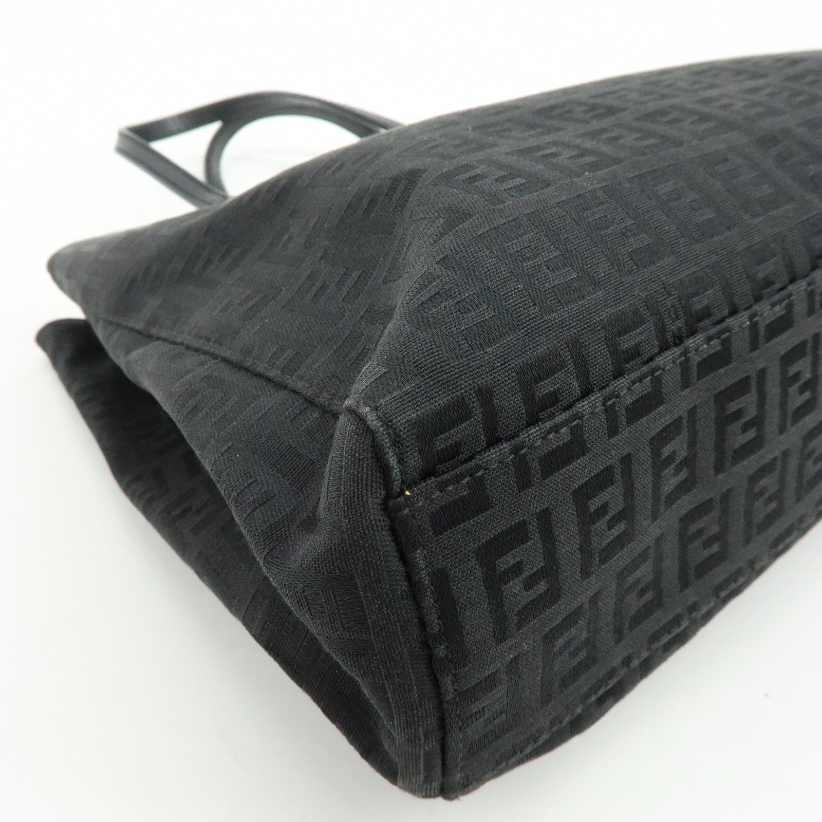 FENDI Zucchino Canvas Leather Tote Bag Hand Bag Black 8BH072