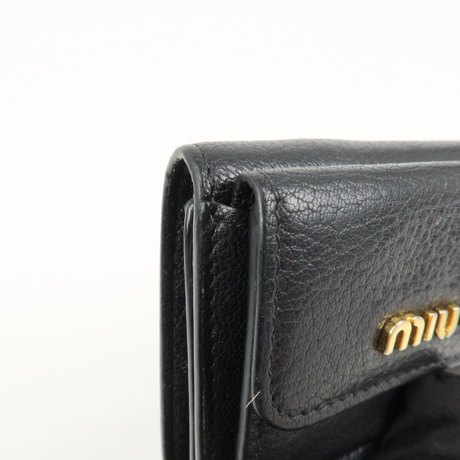 MIU MIU Logo Leather Tri-fold Compact Wallet Black 5MH020