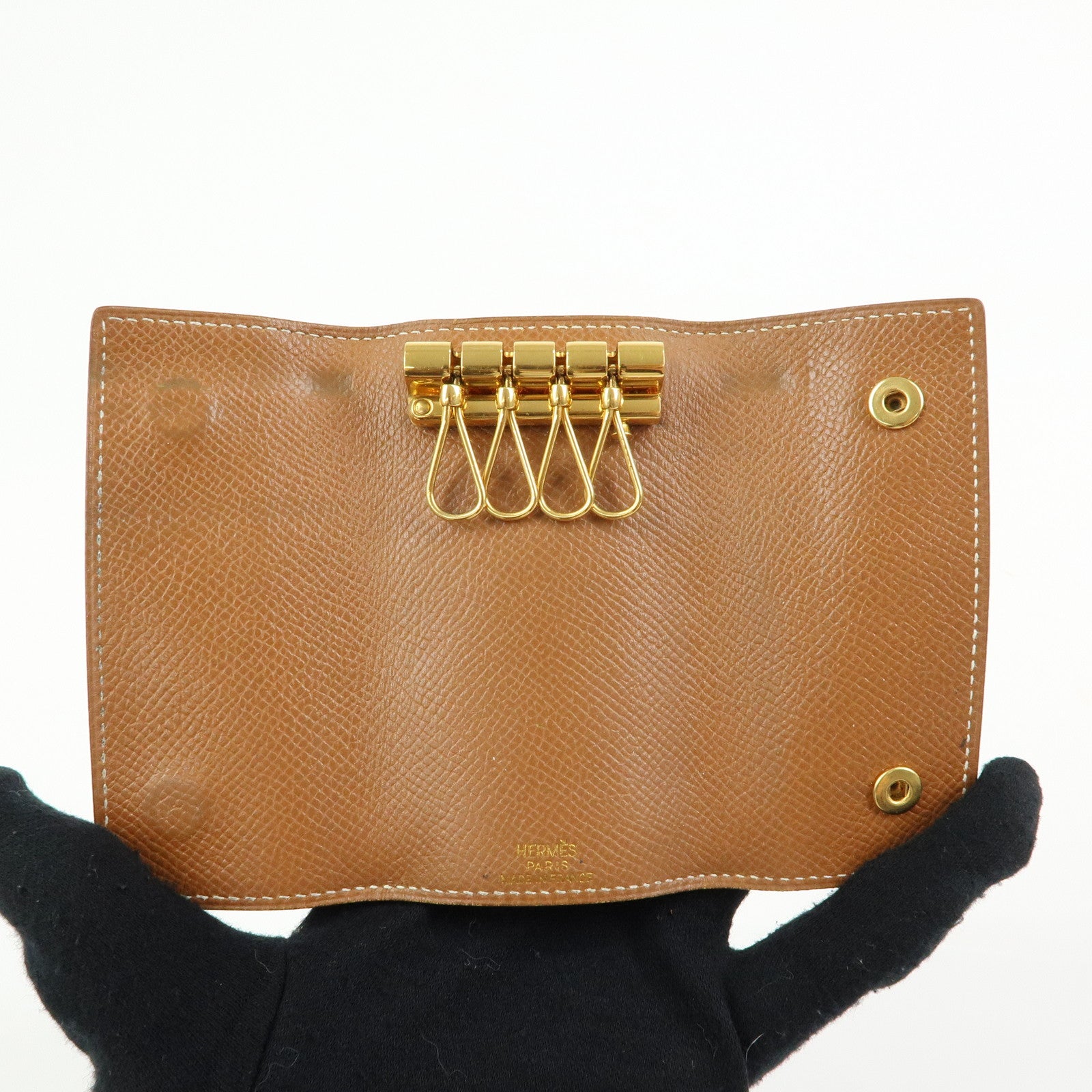 HERMES Beau Epsom Etui Cles 4 Key Case Key Holder □C Stamped Gold