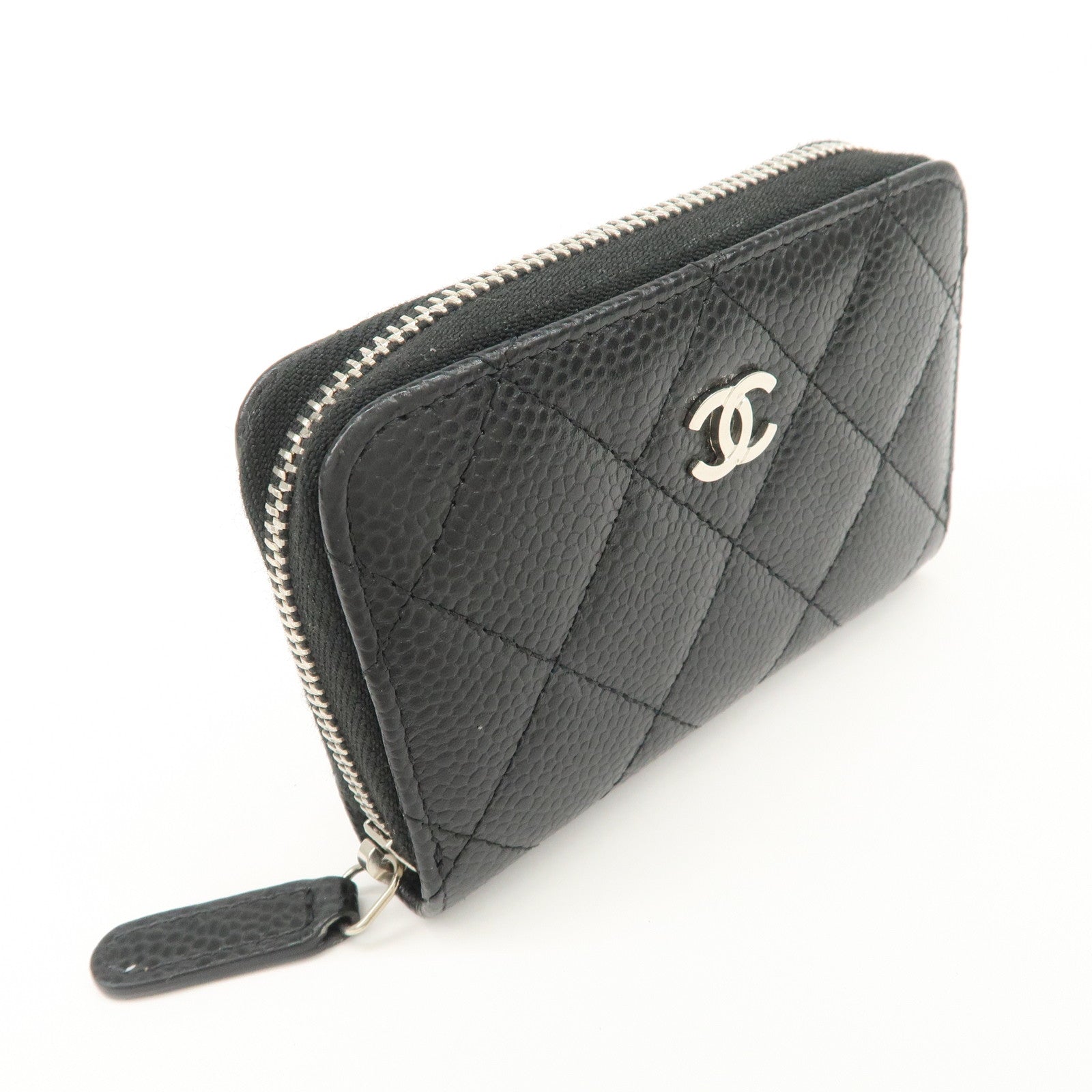 CHANEL Matelasse Caviarskin Coin Case Black Silver Hardware