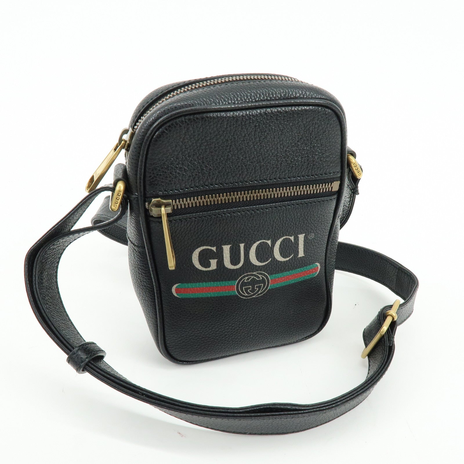 GUCCI Sherry Calf Leather Vintage Logo Shoulder Bag Black 574803