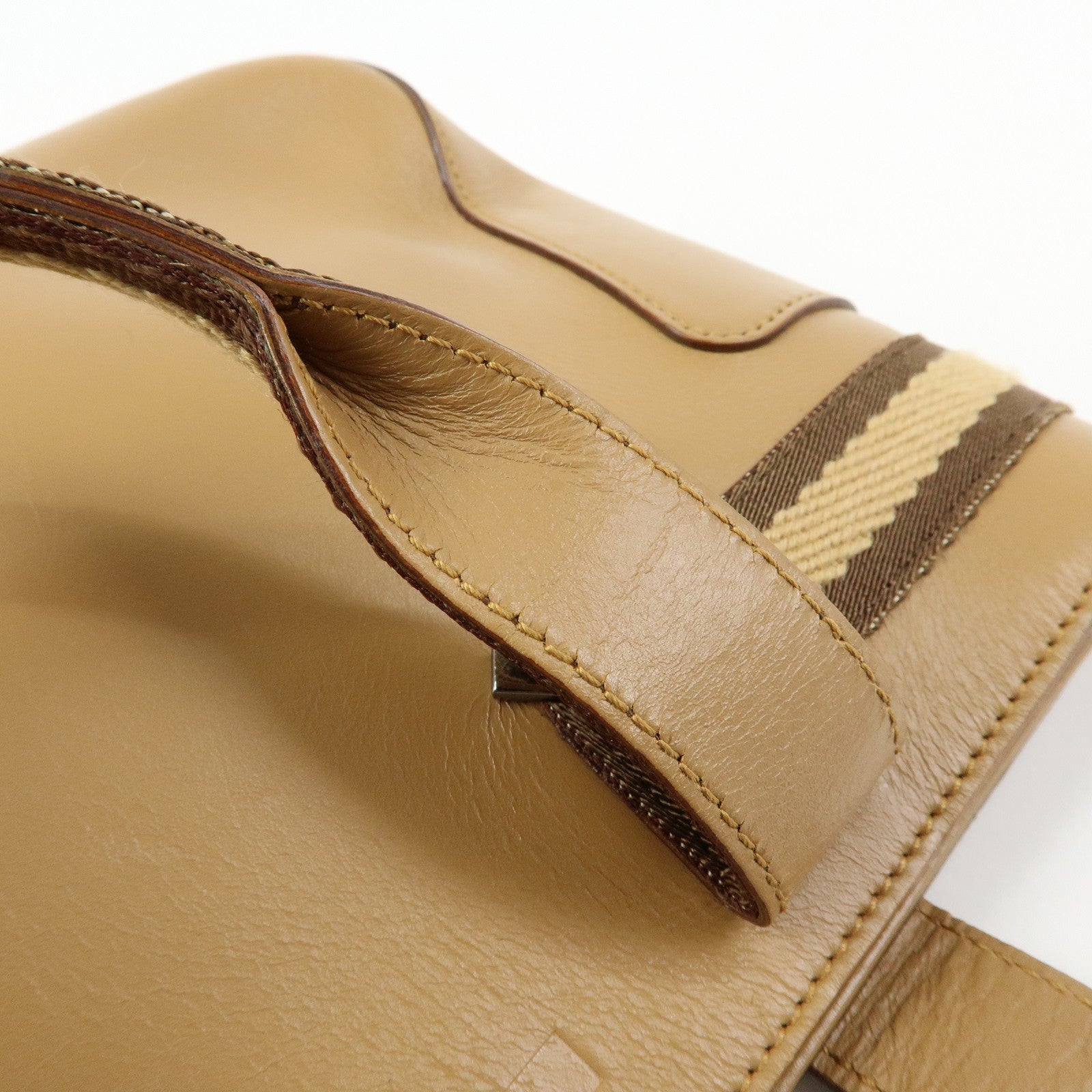 GUCCI Sherry Leather Canvas Hand Bag Beige Brown 000.0860