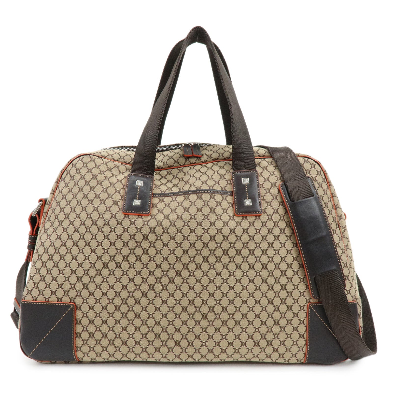 CELINE Macadam Canvas Leather 2Way Bag Boston Bag Brown