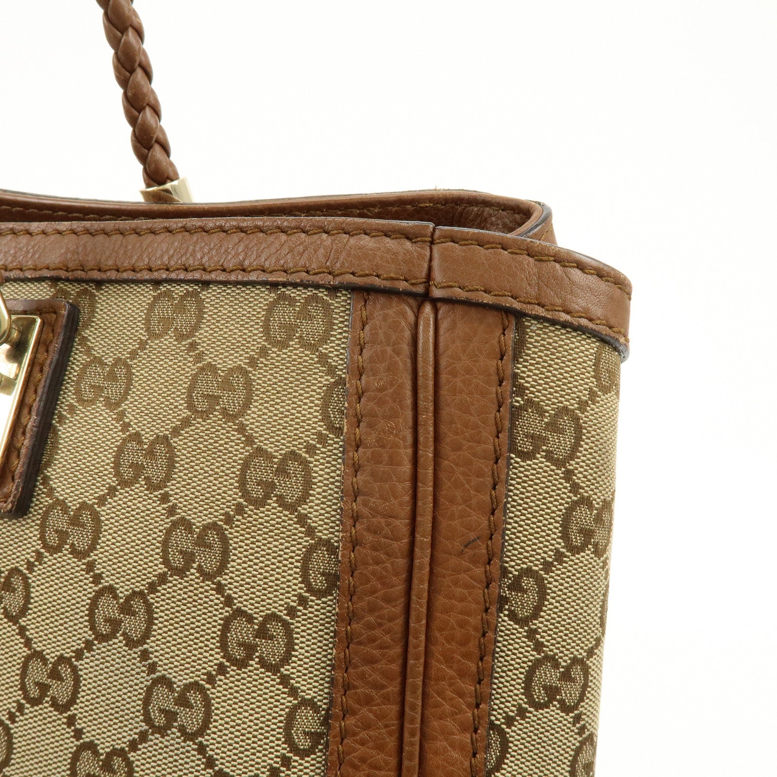 GUCCI Bamboo GG Canvas Leather Tote Bag Hand Bag Brown 269945