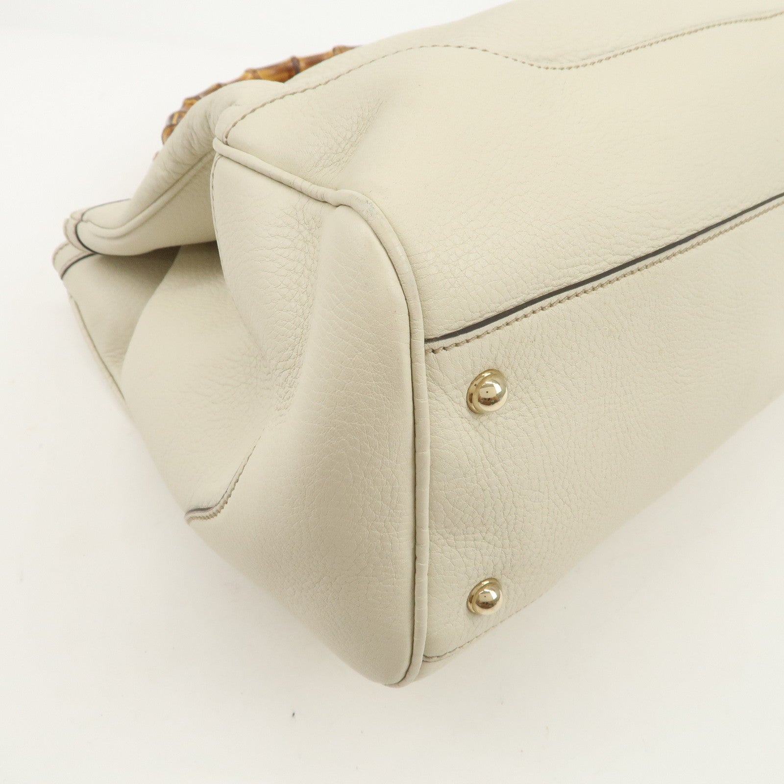 GUCCI Bamboo Leather 2Way Bag Hand Bag Shoulder Bag Ivory 282317