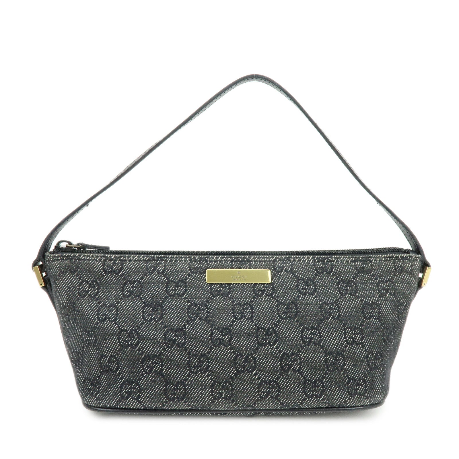 GUCCI Boat Bag GG Canvas Accessory Pouch Hand Bag Black 07198