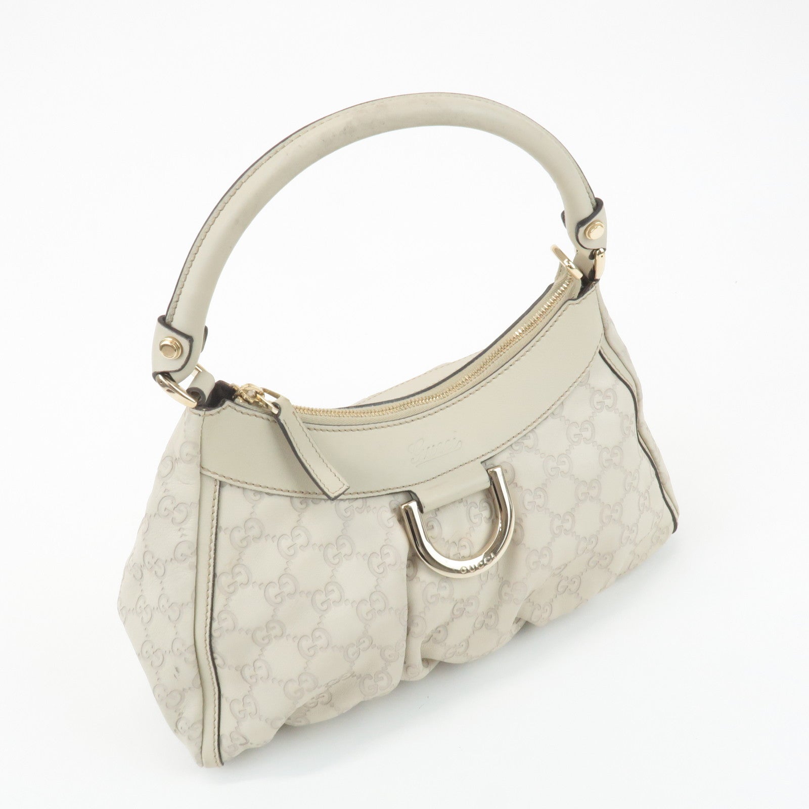 GUCCI Abbey Guccissima Leather Shoulder Bag Hand Bag Ivory 190525 Used