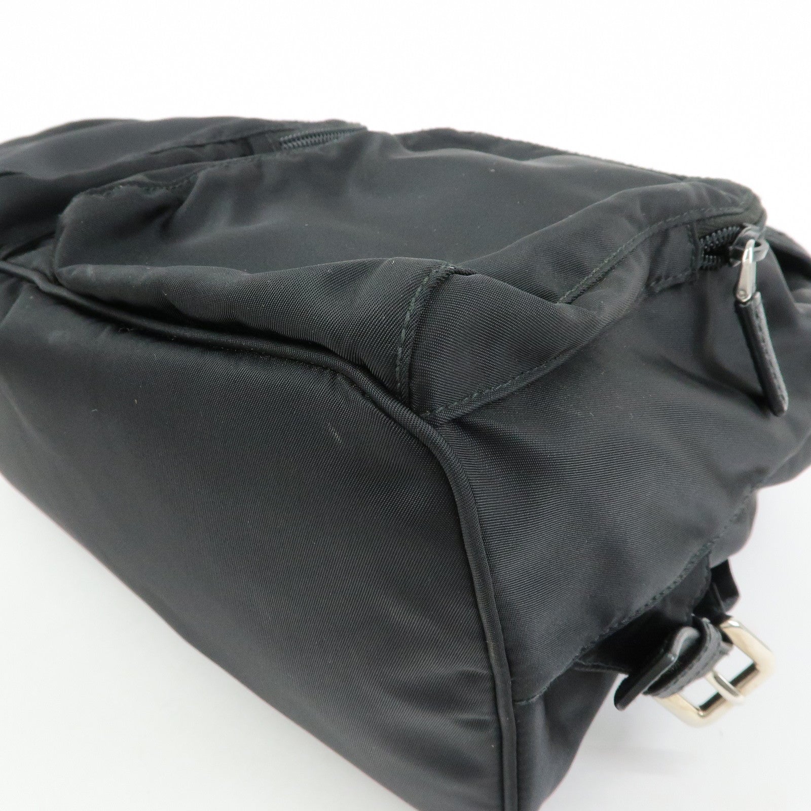 PRADA Triangle Logo Nylon Leather Backpack Rucksack Black 1BZ005