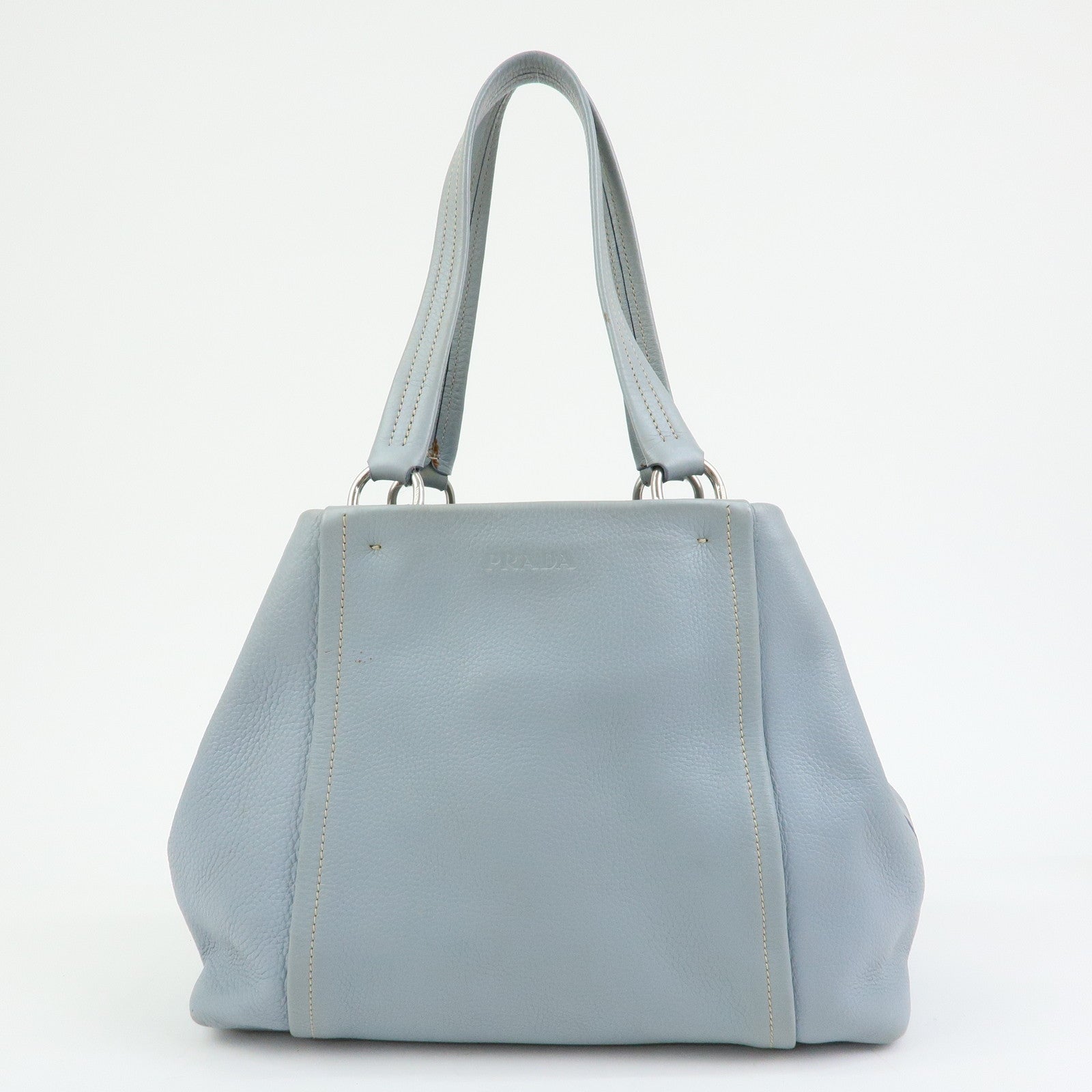 PRADA Vitello Daino Leather Tote Bag Hand Bag Light Blue BR2252