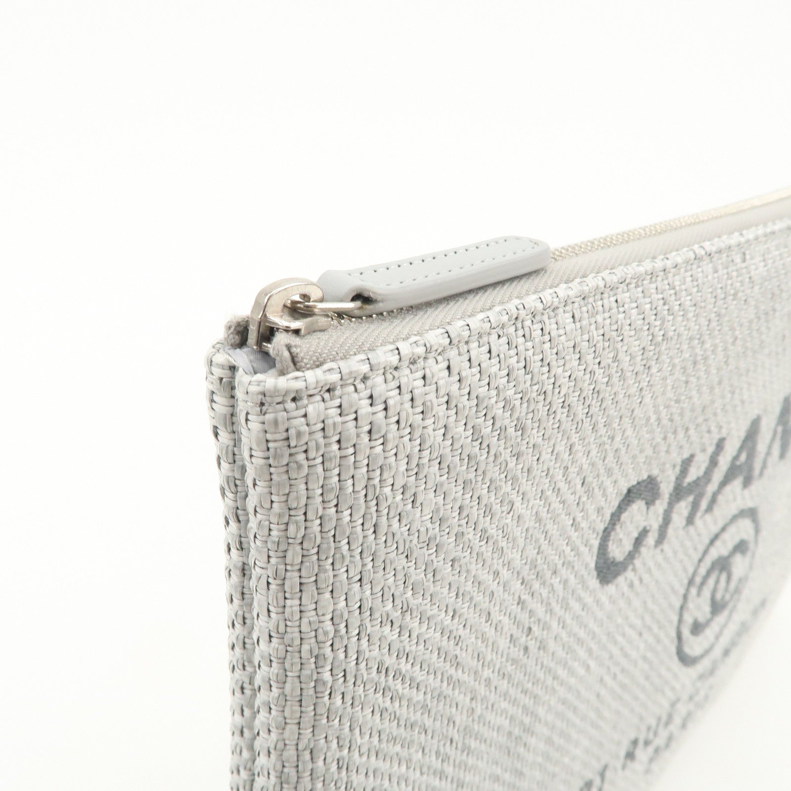 CHANEL Deauville Straw Clutch Bag Pouch Light Gray A80117