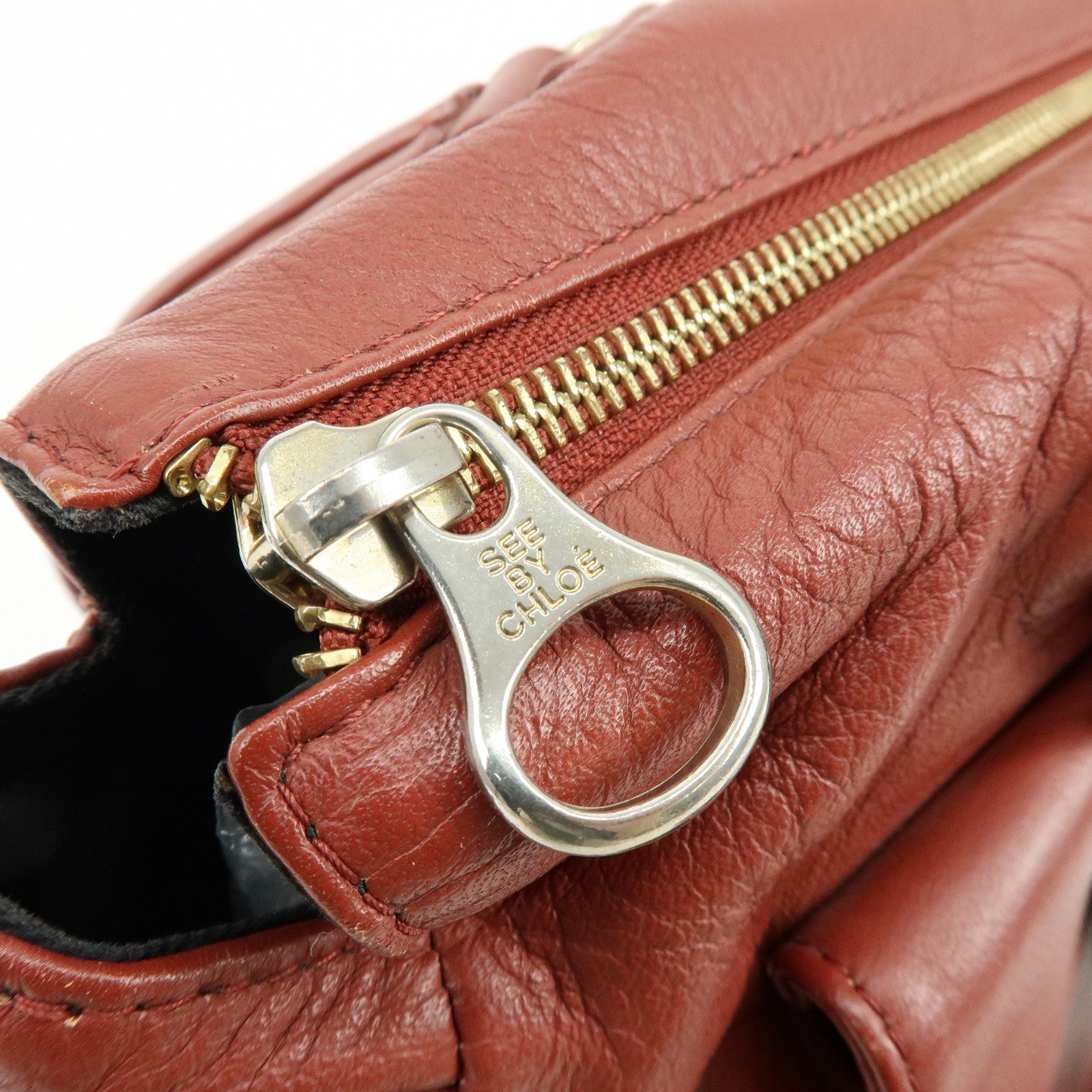 Chloe See by Chloe Leather Shoulder Bag Hand Bag Tassel Red