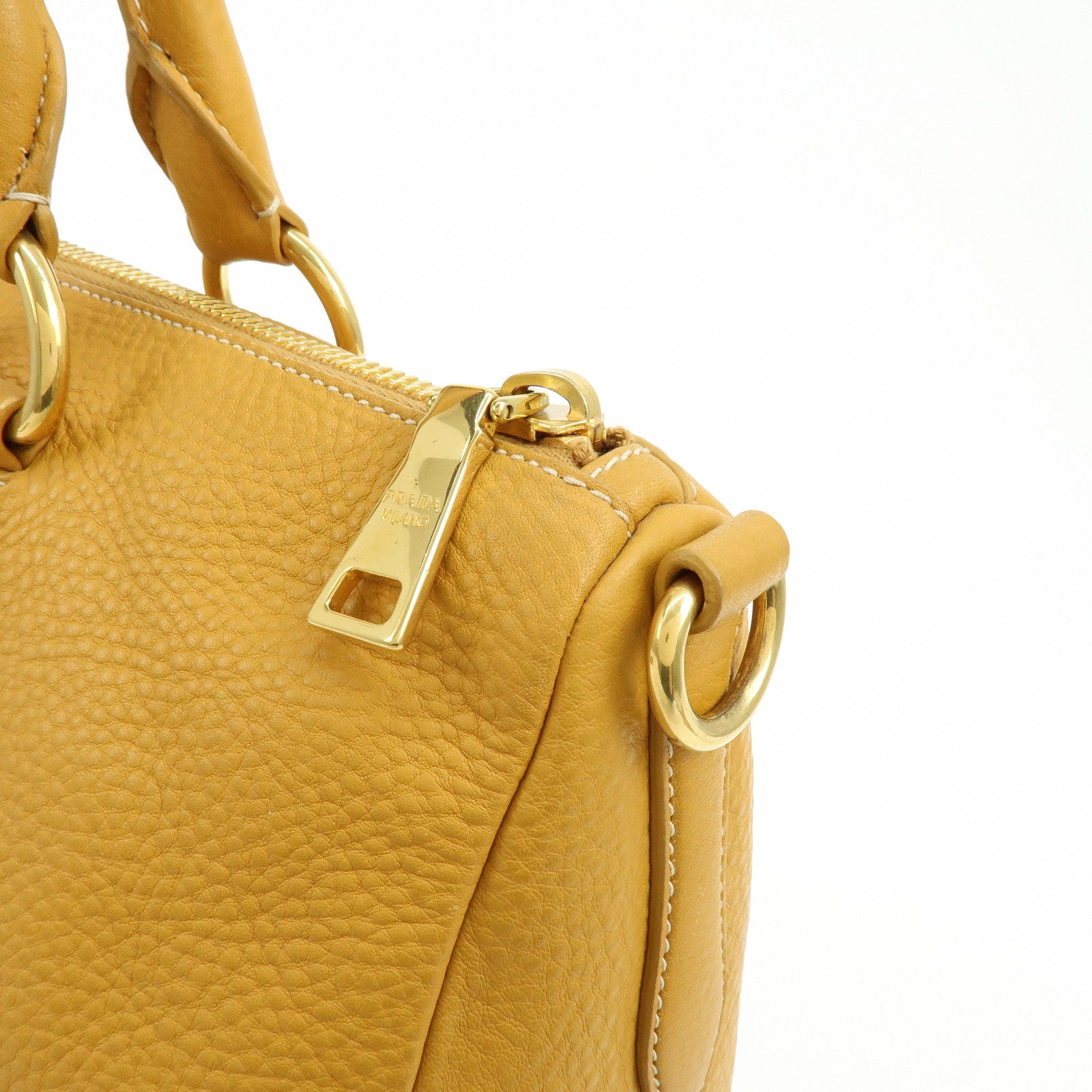 PRADA Triangle Logo Leather 2Way Bag Hand Bag Shoulder Bag BL0778