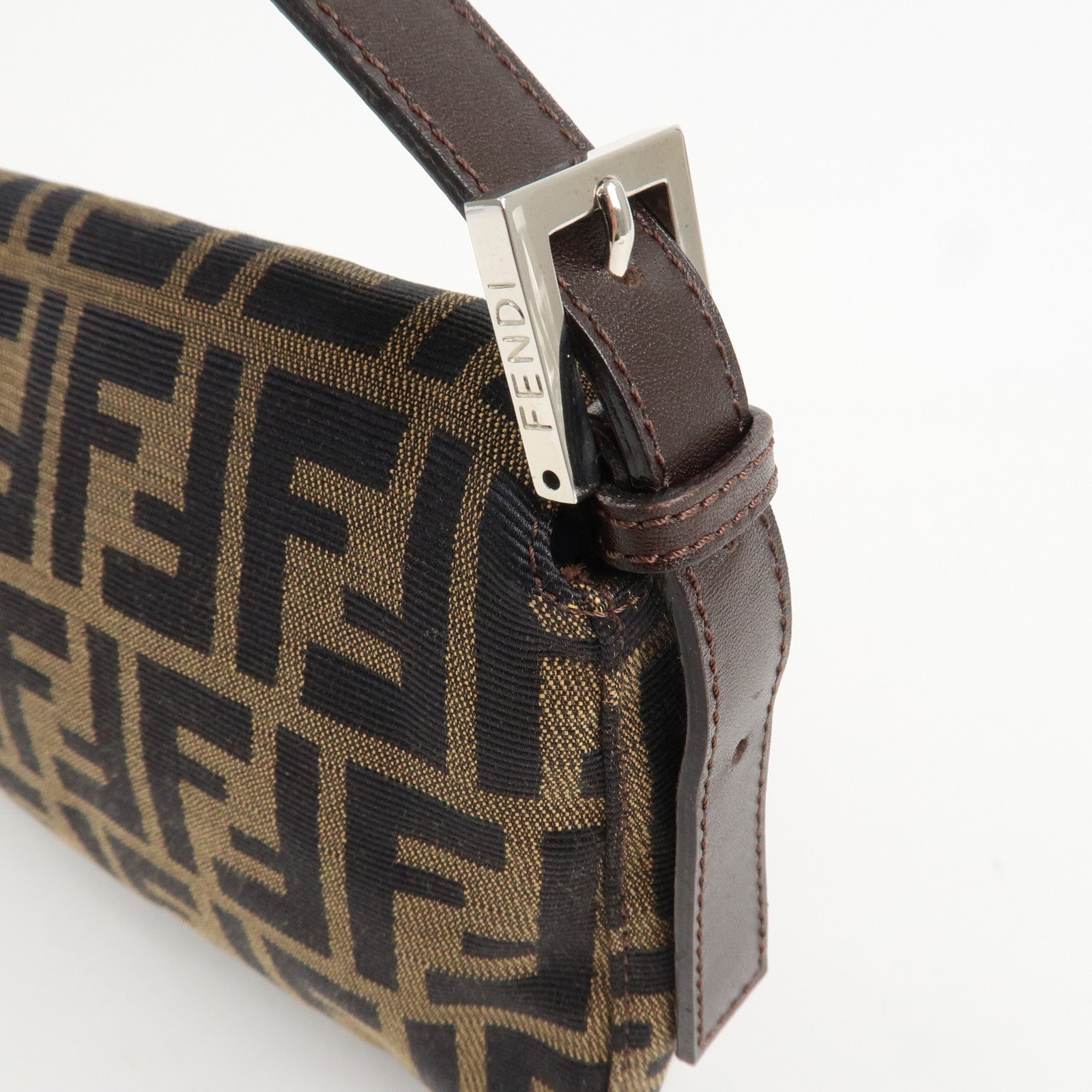 FENDI Mamma Baguette Zucca Canvas Shoulder Bag Brown Black 26424