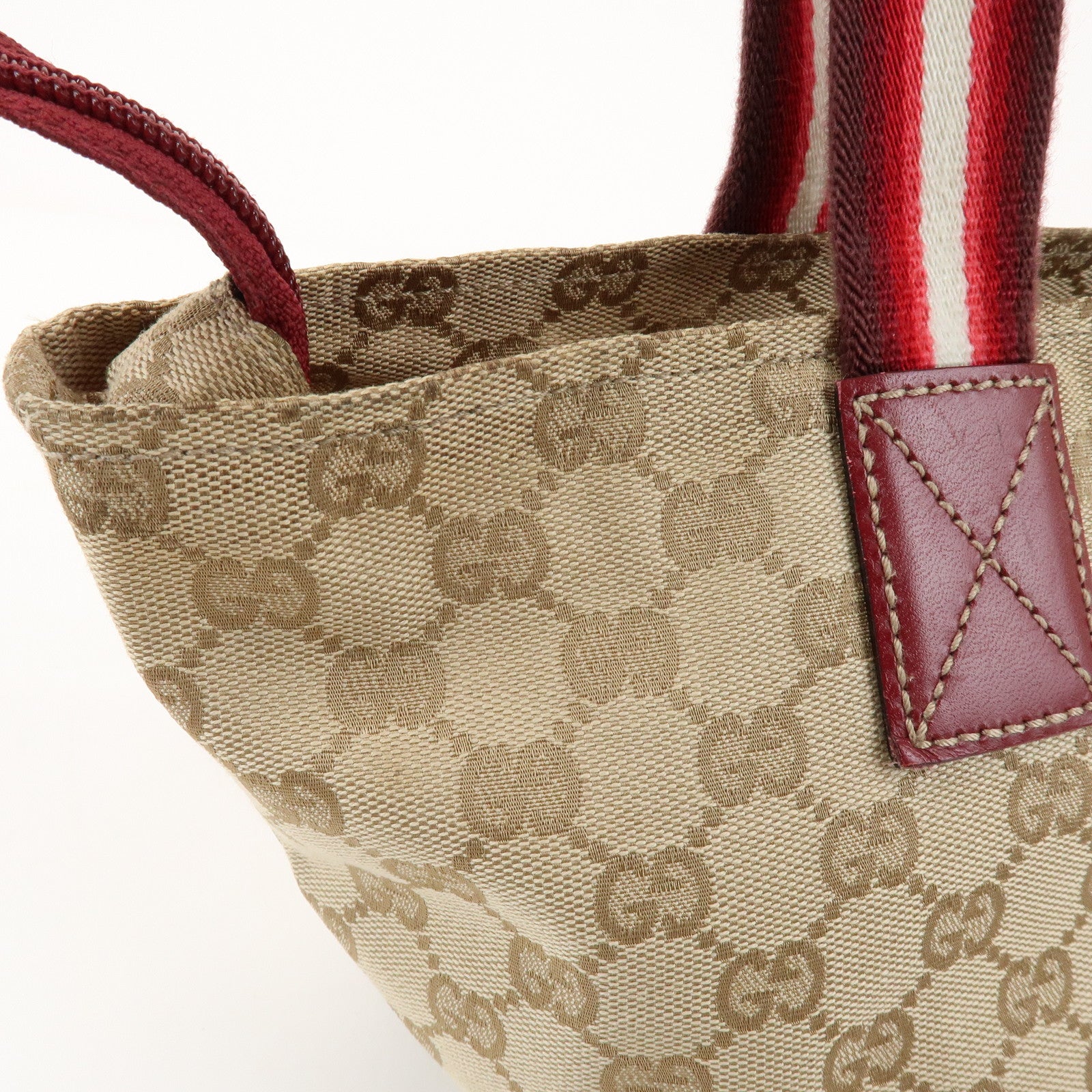 GUCCI GG Canvas Leather Tote Bag Hand Bag Beige Wine Red 131228
