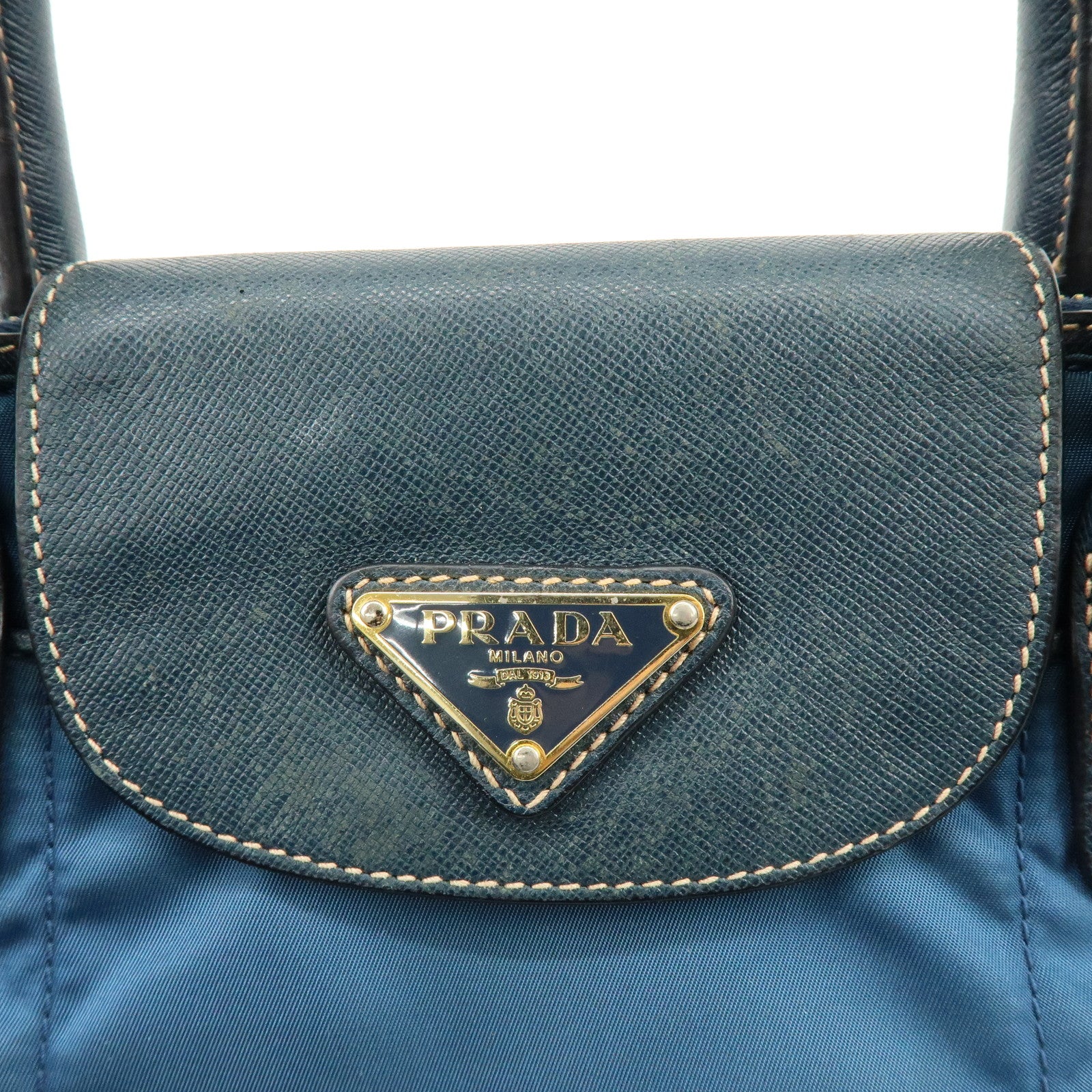 PRADA Triangle Logo 2Way Bag Hand Bag Shoulder Bag Blue BN2541