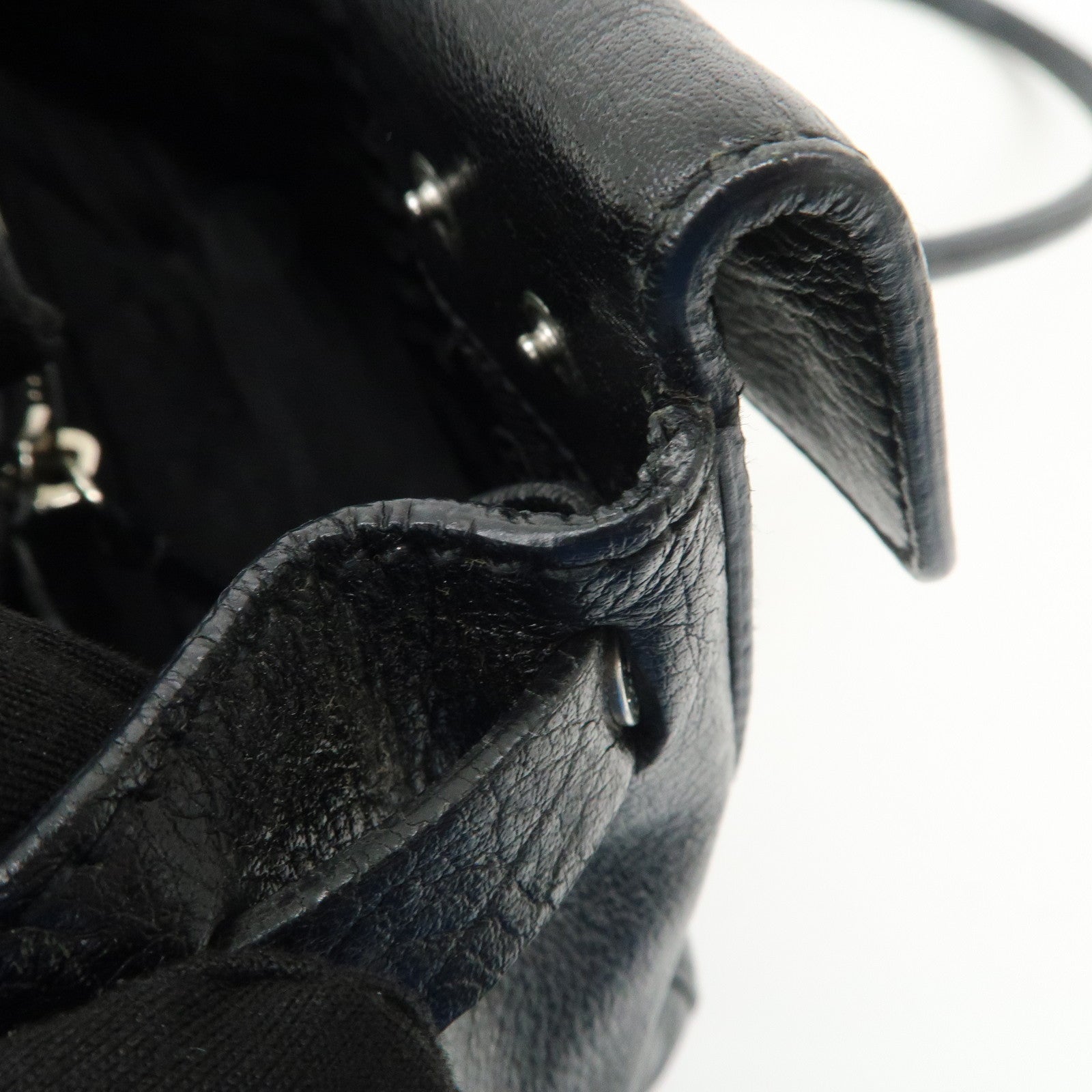 PRADA Triangle Logo Leather Shoulder Bag Hand Bag Black