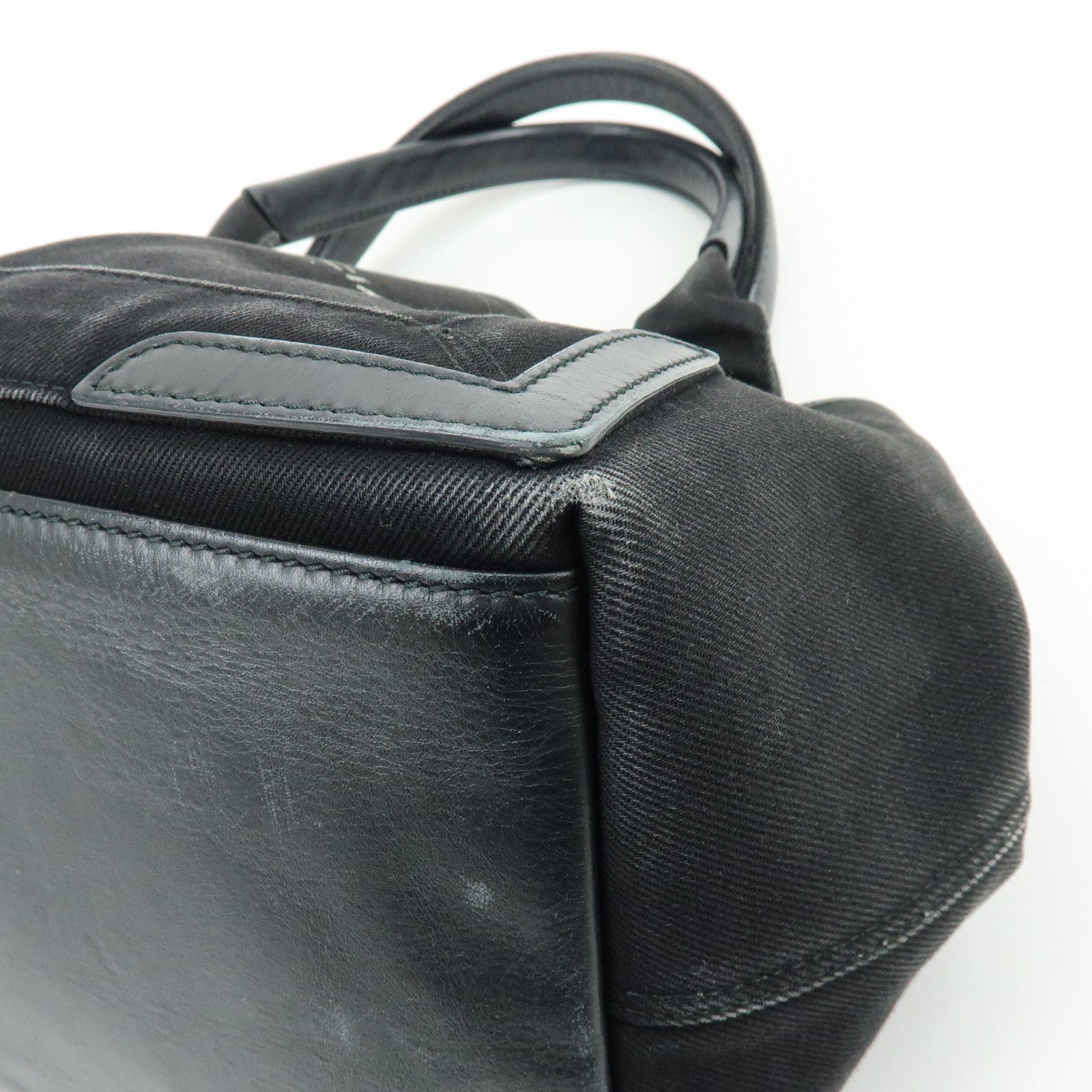 BALENCIAGA Navy Cabas Small Canvas Leather Tote Bag Black 339933