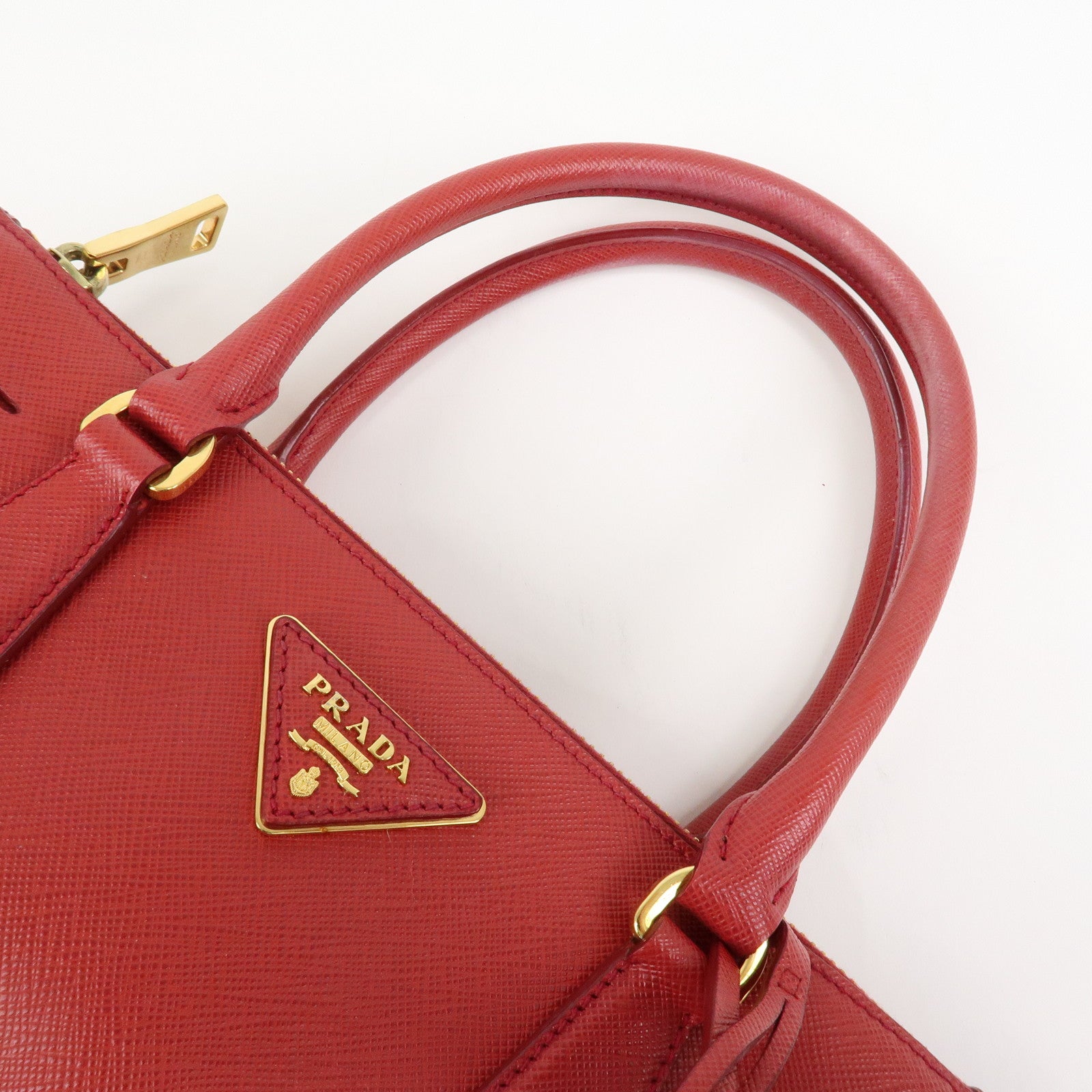 PRADA Triangle Logo Saffiano Leather Galleria 2WAY Bag Red BN1874
