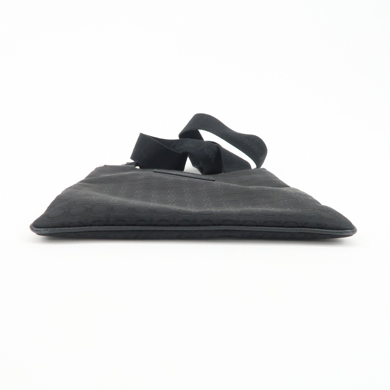 Ferragamo Gancini Canvas Shoulder Bag Black Silver HDW