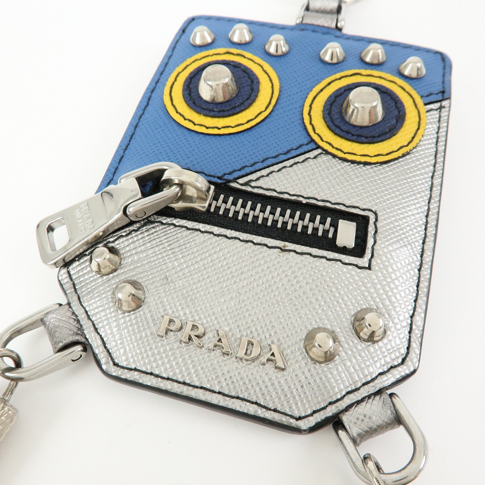 PRADA Bag SAffiano Leather Robot Key Charm Key Chain Silver 2PP074