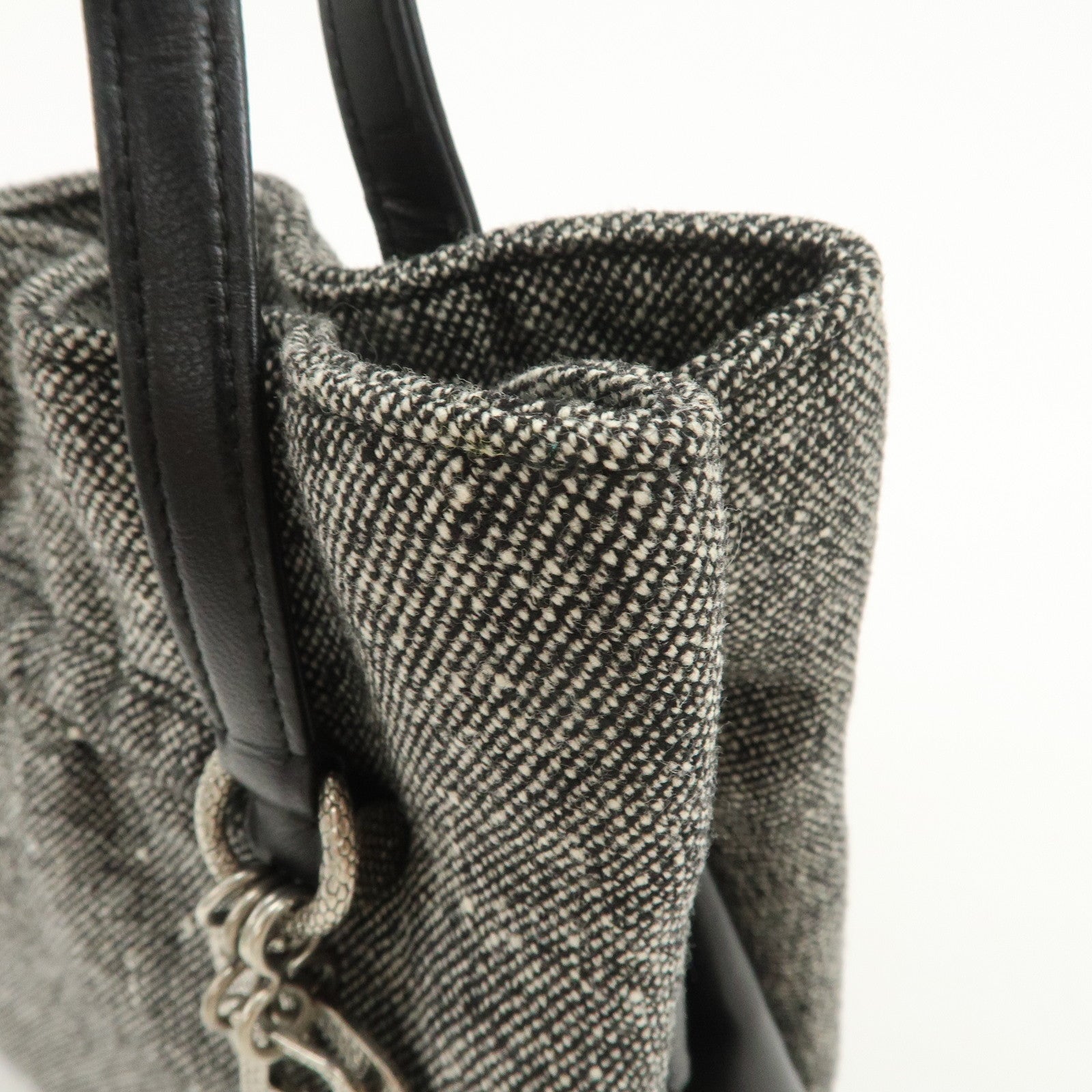 Christian Dior Logo Tweed Leather Shoulder Bag Hand Bag Black