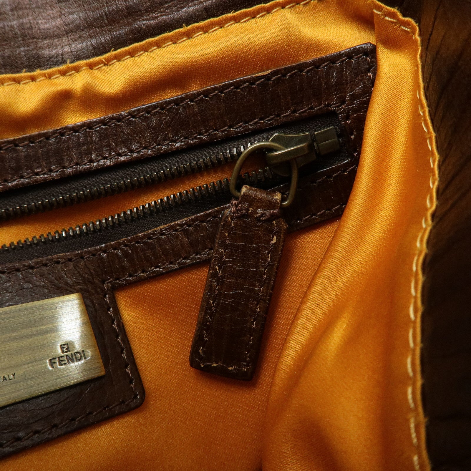 FENDI Etnico Denim Leather Tote Bag Shoulder Bag Blue Brown 8BN157