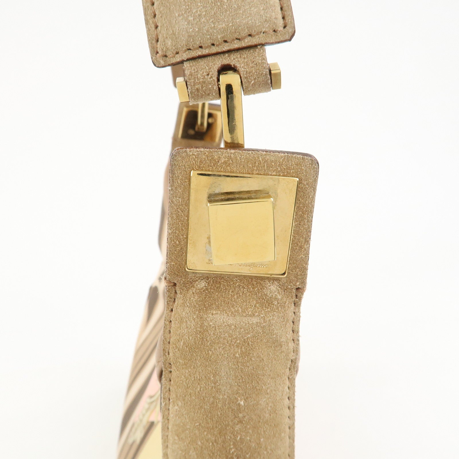 Ferragamo Nylon Leather Shoulder Bag Brown Pink Gold