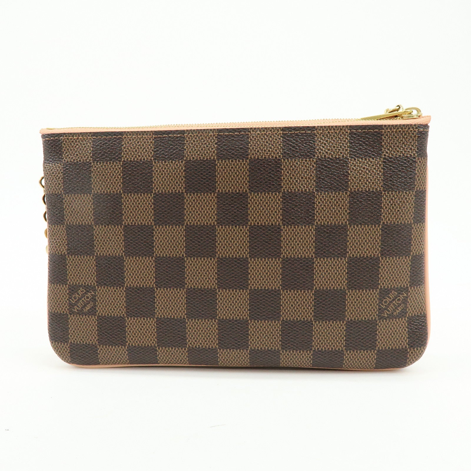 Louis Vuitton Damier Ebene Pochette Double Zip Rose BallerineN60254