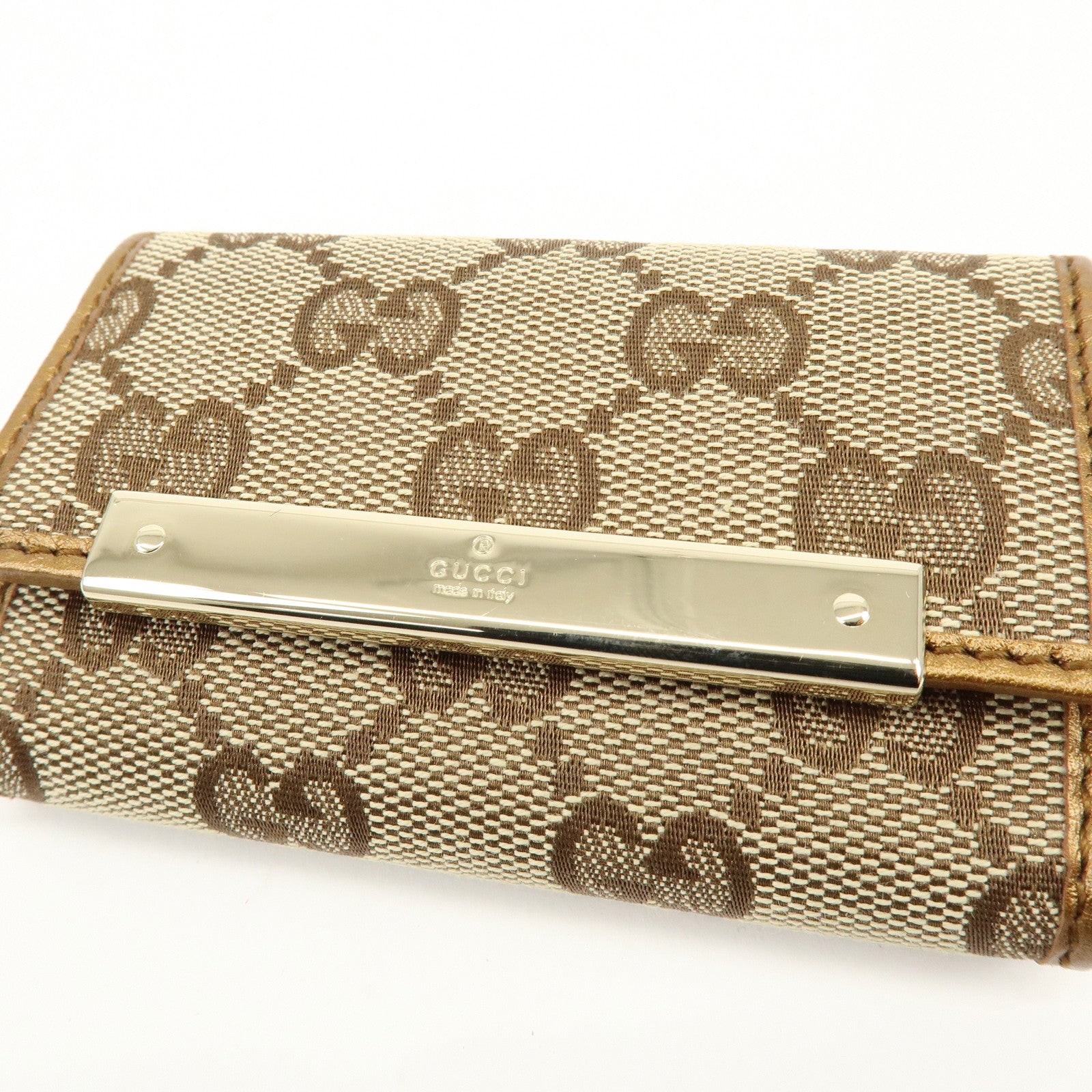 GUCCI GG Canvas Leather 6 Ring Key Case Beige Brown 127048