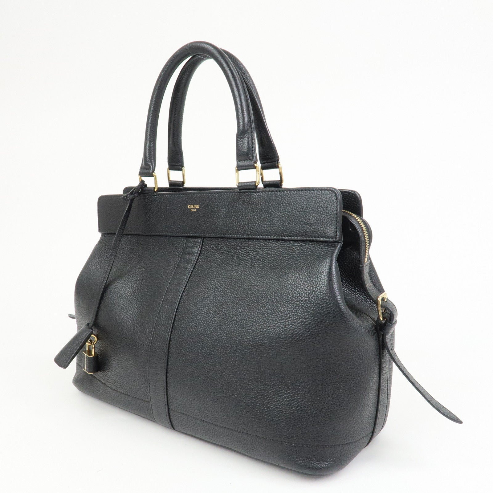 CELINE Calf Leather Boston Bag Hand Bag Black