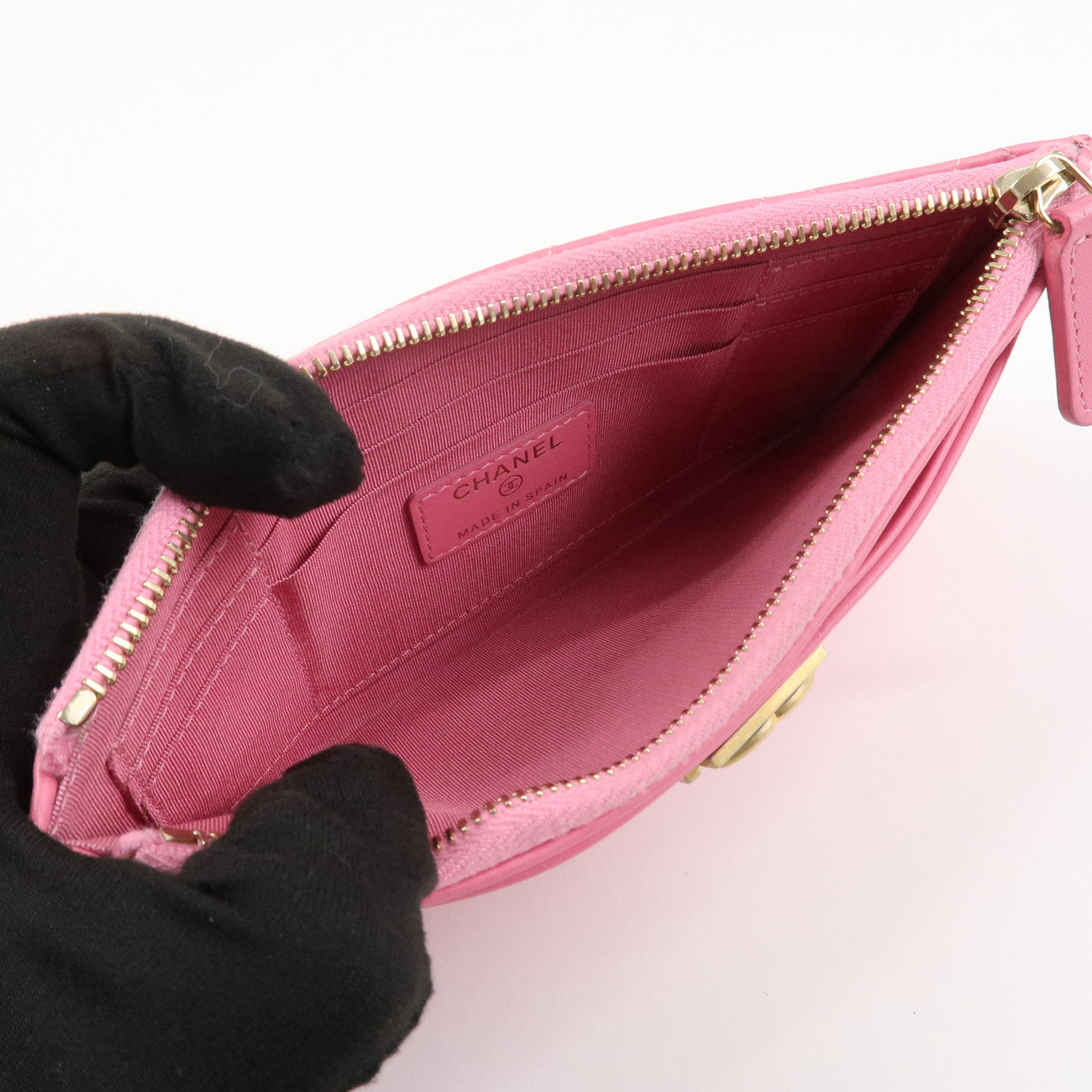 CHANEL Lamb Skin Matelasse Boy Chanel COCO Mark Fragment Case Used