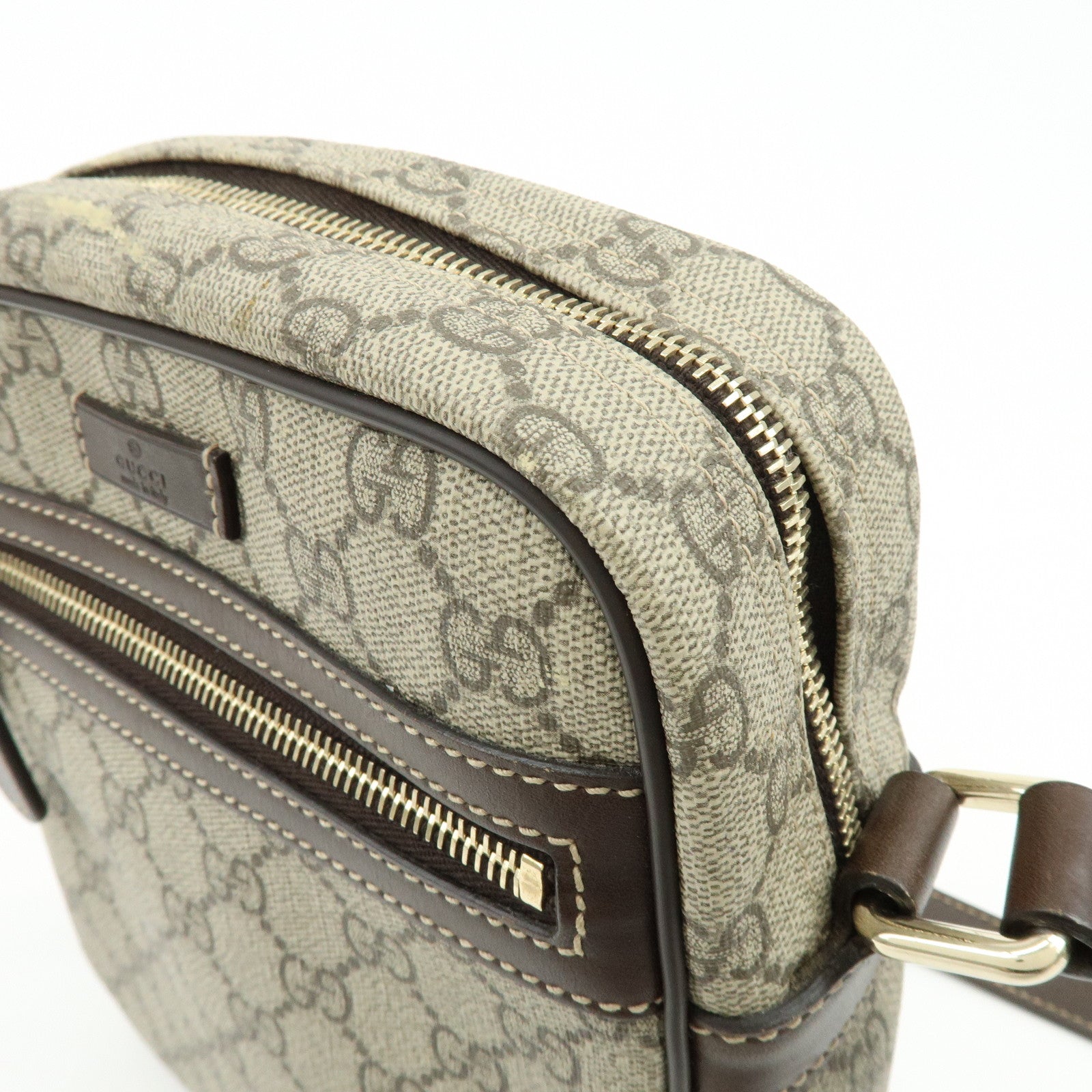 GUCCI GG Supreme Leather Shoulder Crossbody Bag Beige Brown 233268