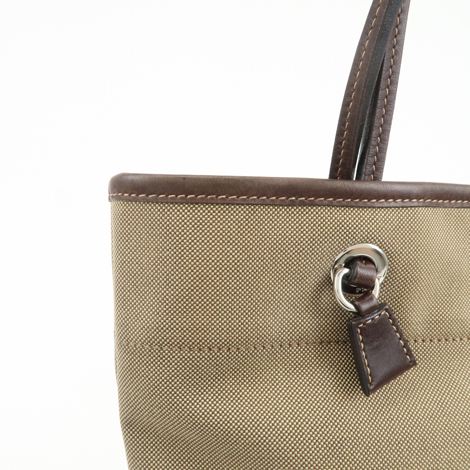 PRADA Jaguard Canvas Leather Tote Bag Shoulder Bag Brown BR3581