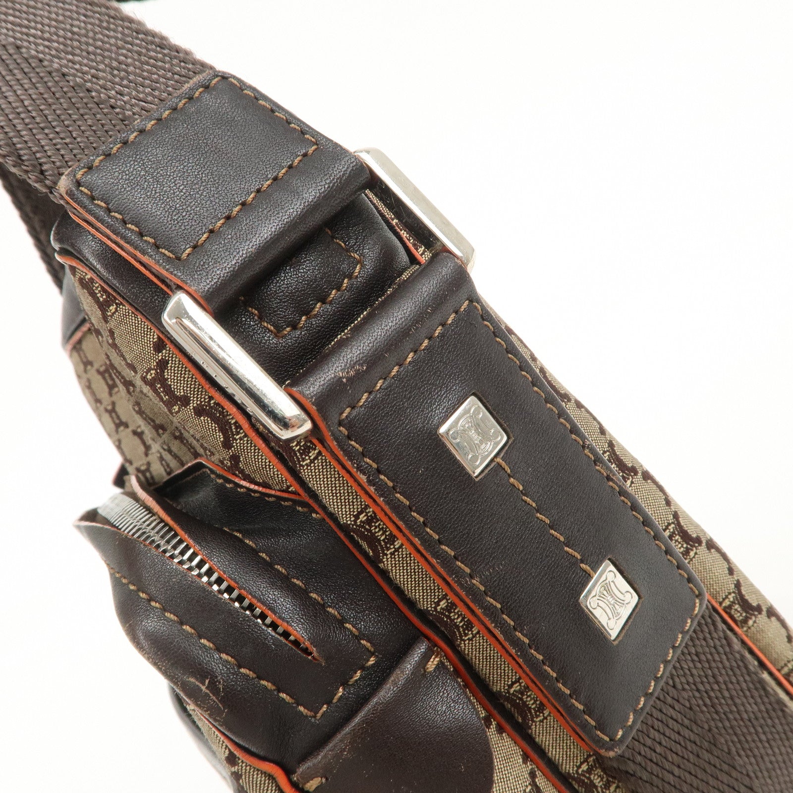 CELINE Macadam Leather Canvas Shoulder Bag Crossbody Bag Used