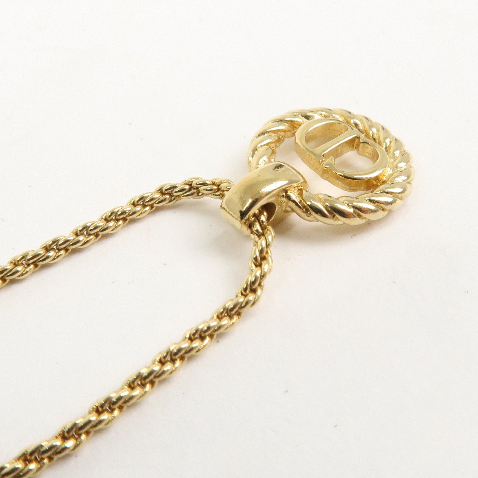 Christian Dior Tone Logo Metal Pendant Necklace Gold