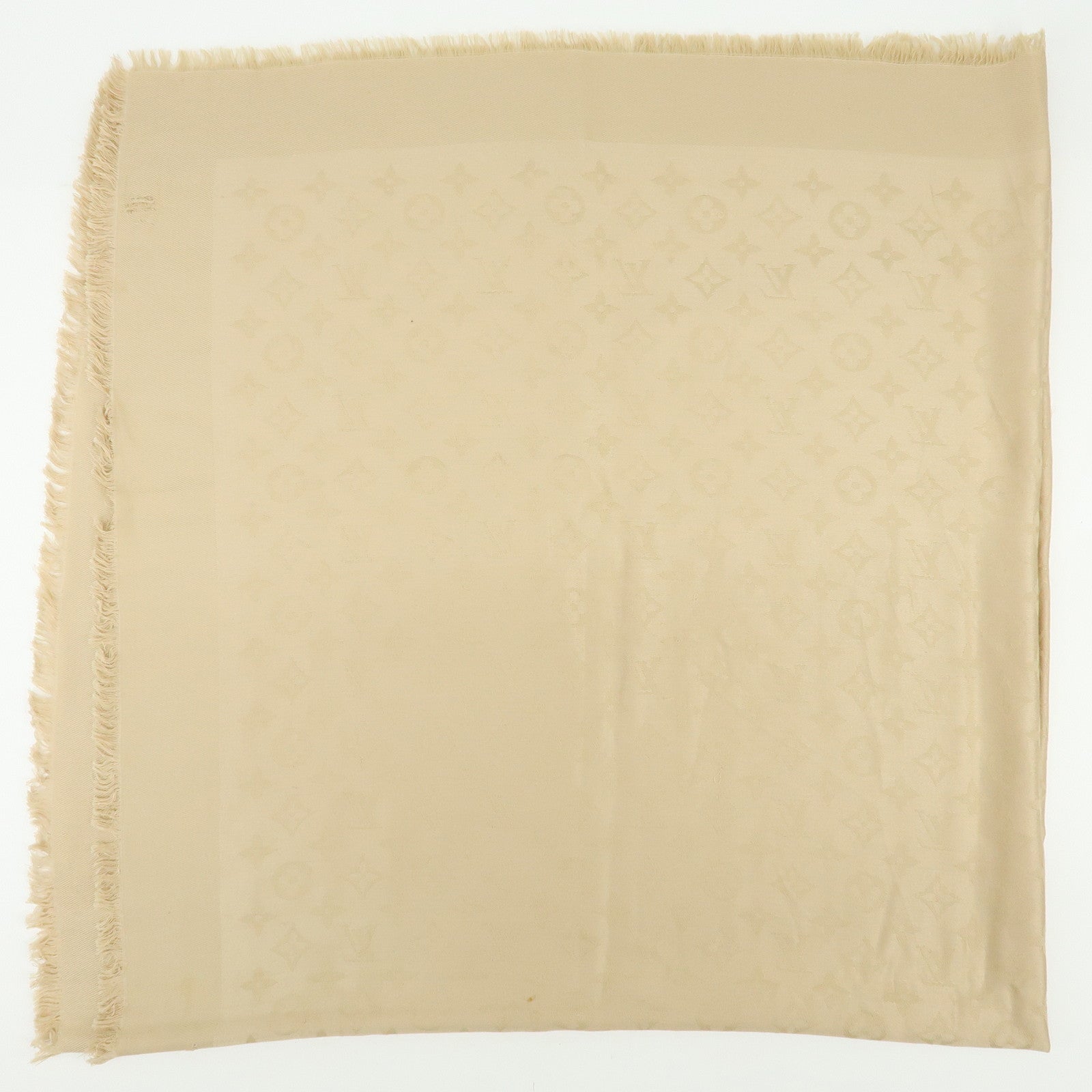 Louis Vuitton Monogram Silk Wool Scarf Shawl Beige