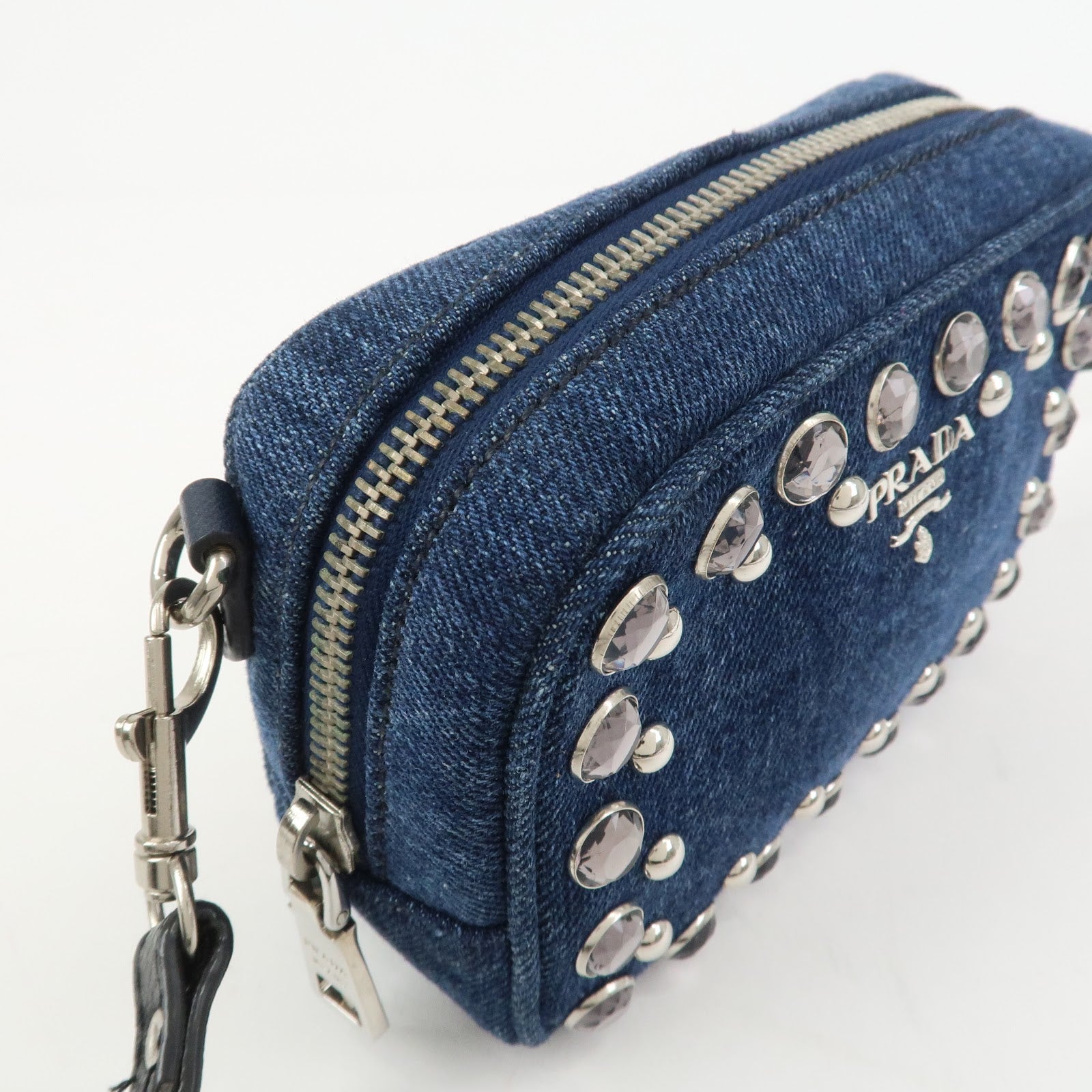 PRADA Logo Denim Leather Mini Shoulder Bag Camera Bag 1N1674