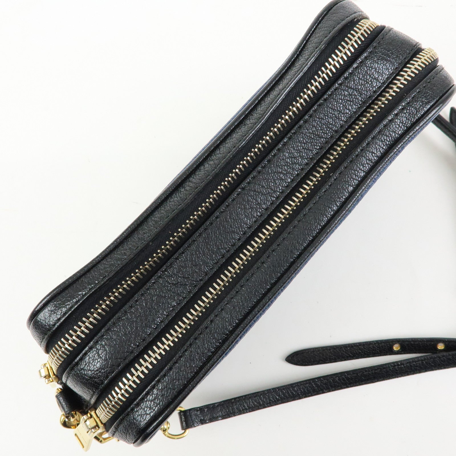 MIU MIU Logo Leather Shoulder Bag Crossbody Bag Blue Black